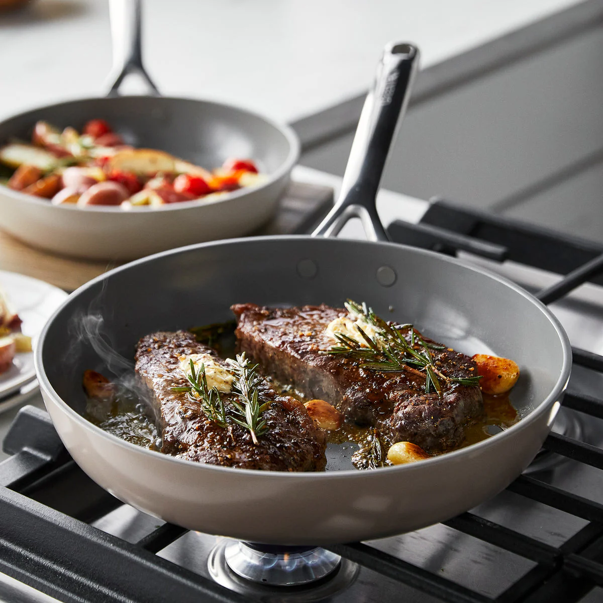 GP5 Colors Ceramic Nonstick 9.5" and 11" Frypan Set with Mirror Handles | Taupe - Image 4