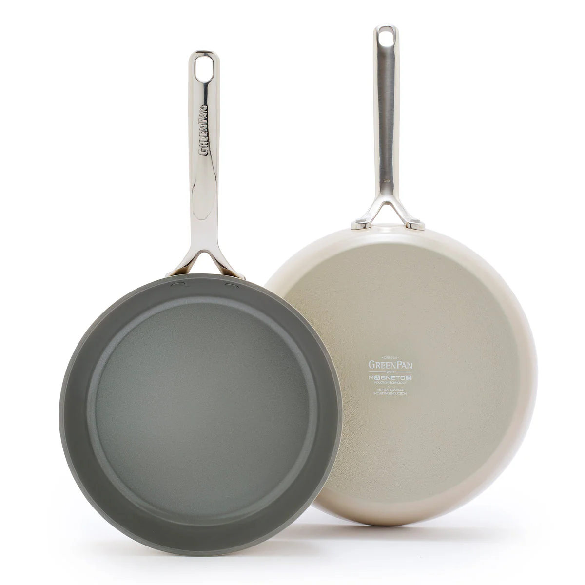 GP5 Colors Ceramic Nonstick 9.5" and 11" Frypan Set with Mirror Handles | Taupe - Image 9