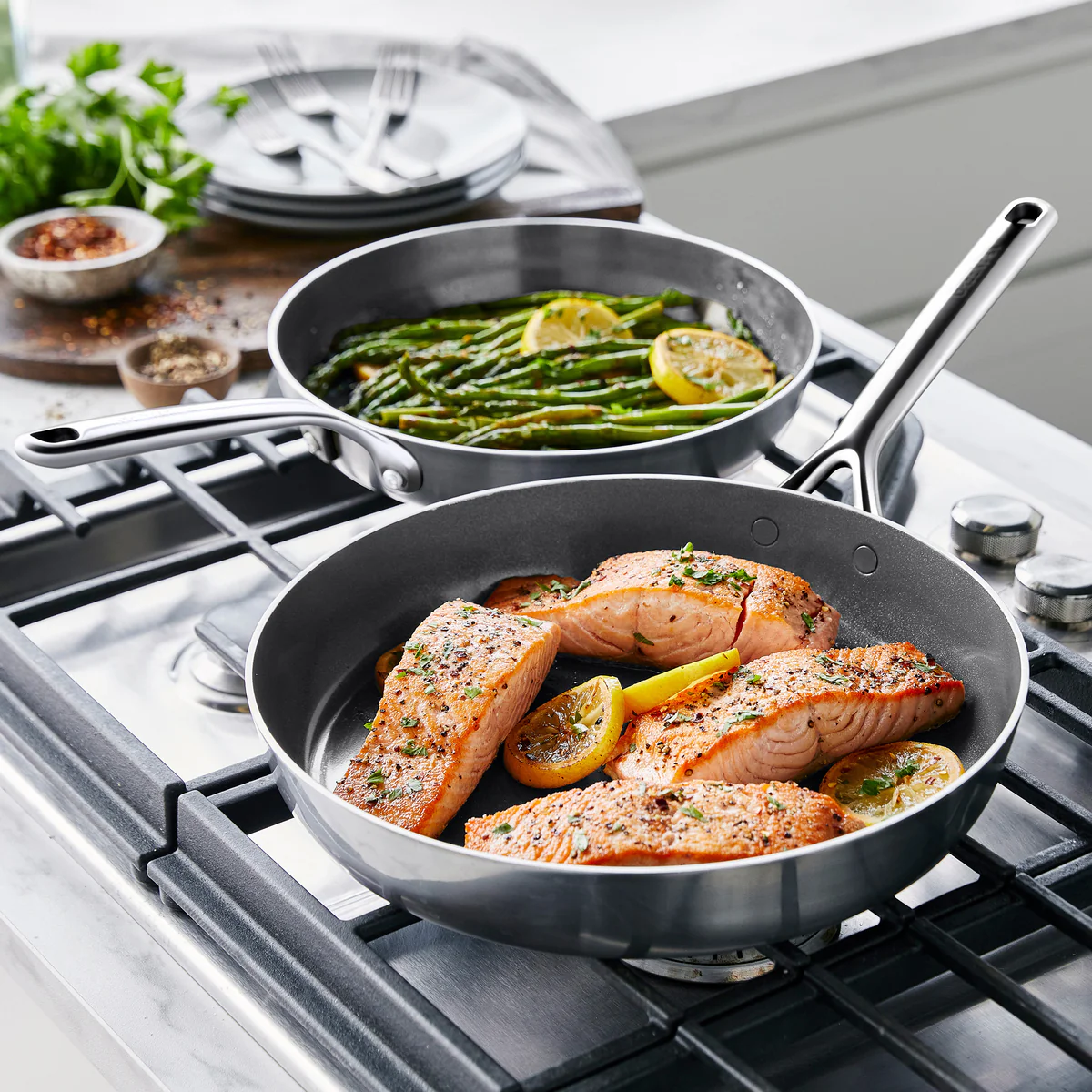 GP5 Stainless Steel 10" and 12" Frypan Set | Mirror Handles - Image 3
