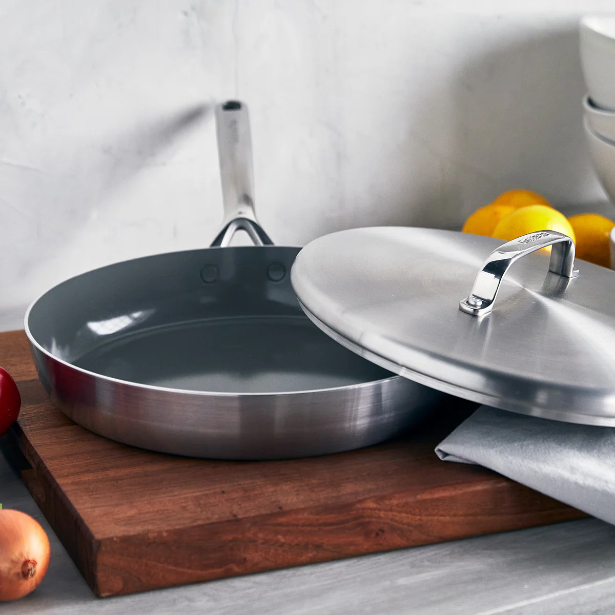 GP5 Stainless Steel 12" Frypan with Lid | Mirror Handles - Image 2