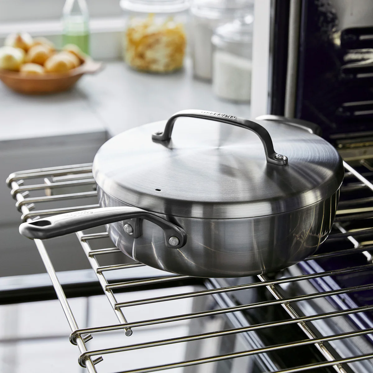 GP5 Stainless Steel 4-Quart Sauté Pan with Lid and Helper Handle | Mirror Handles - Image 4