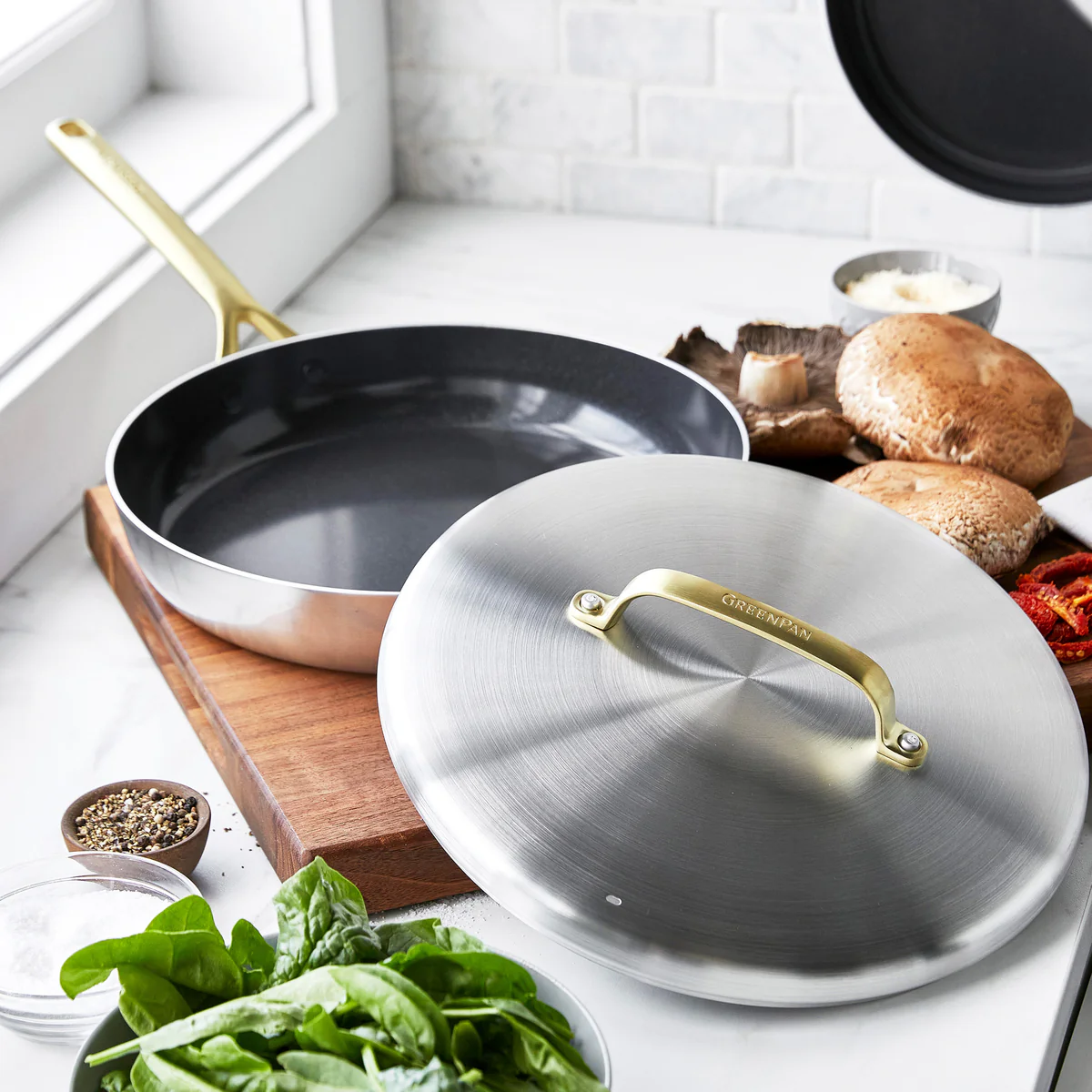 GP5 Stainless Steel 12" Frypan with Lid | Champagne Handles - Image 2