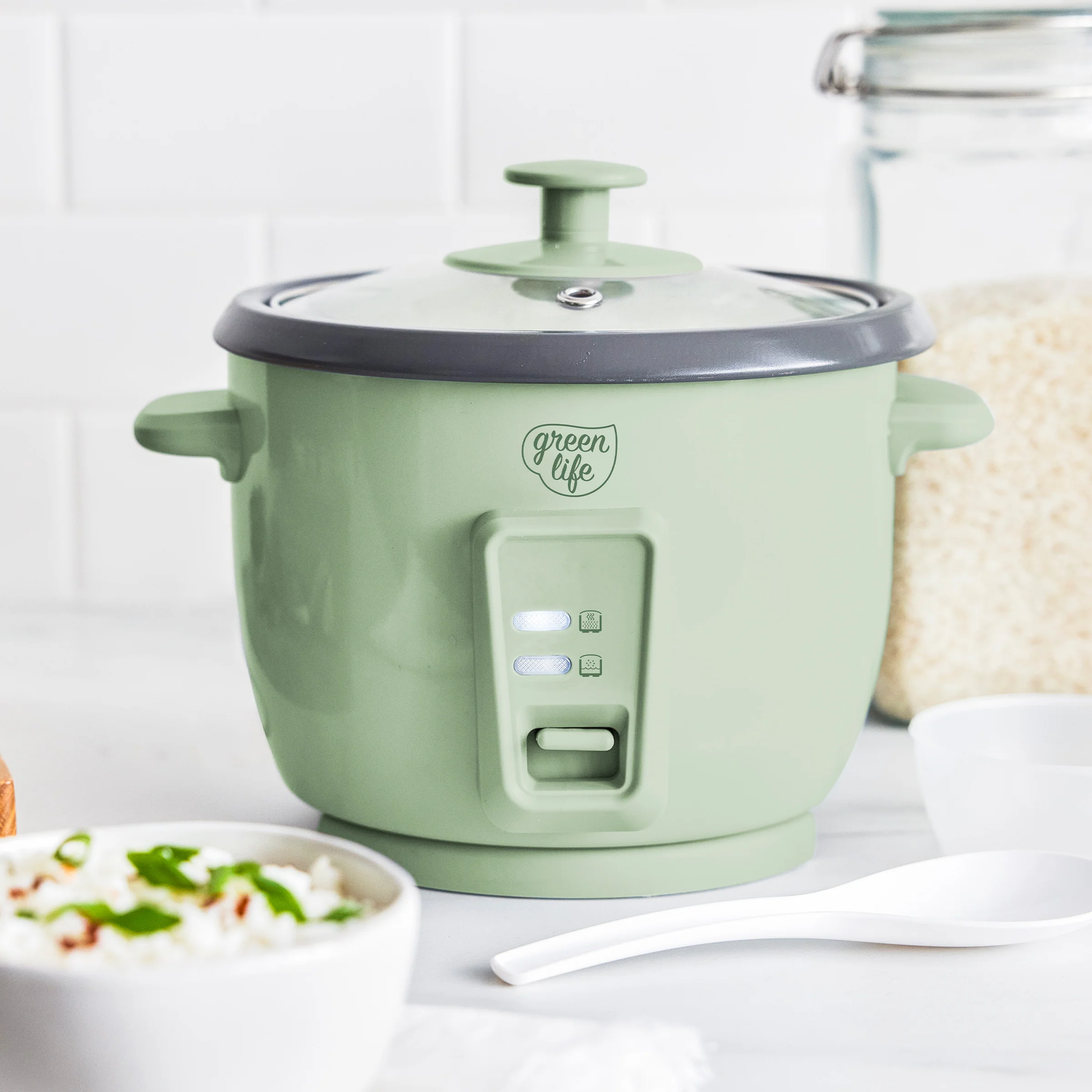 GreenLife 6-Cup Rice Cooker | Sage Green - Image 2