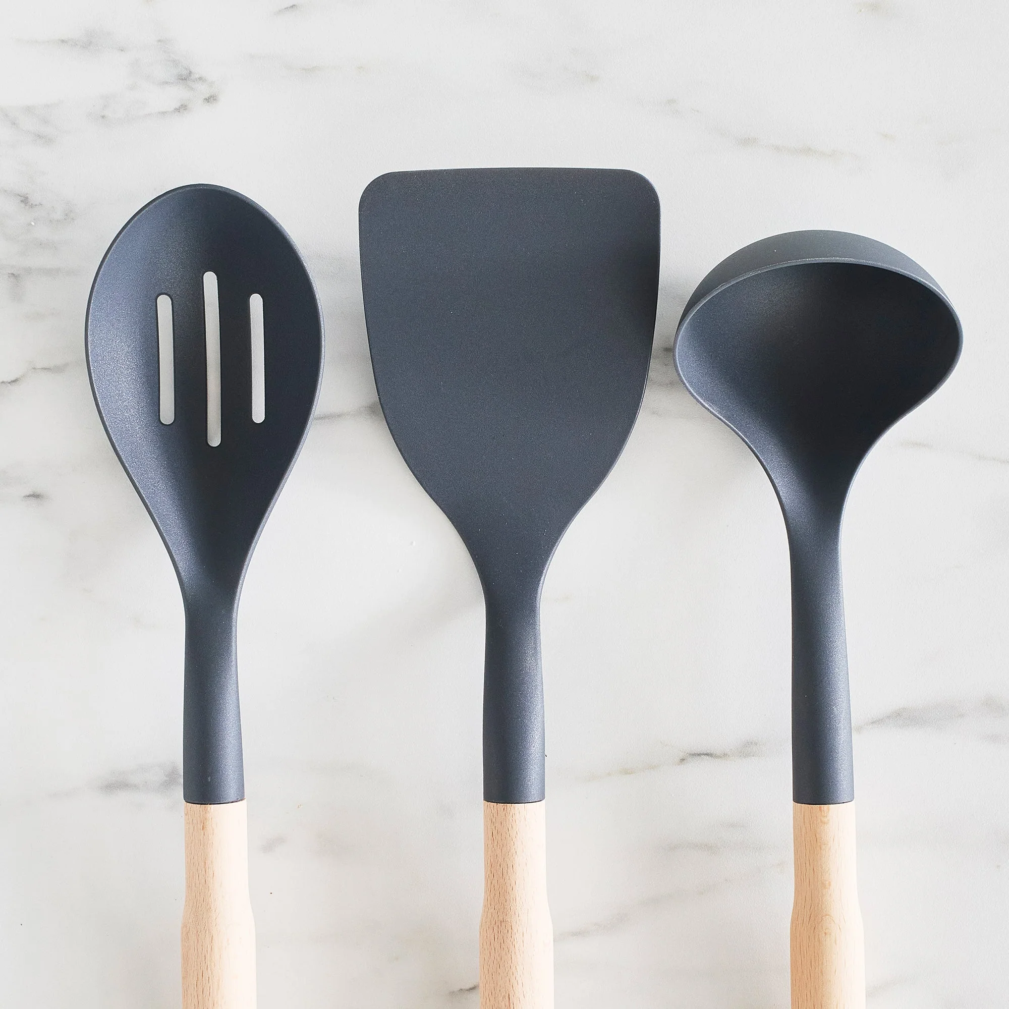 GreenLife Nylon & Wood Cooking Utensils with Ceramic Crock, 7-Piece Set | Charcoal Gray - Image 4