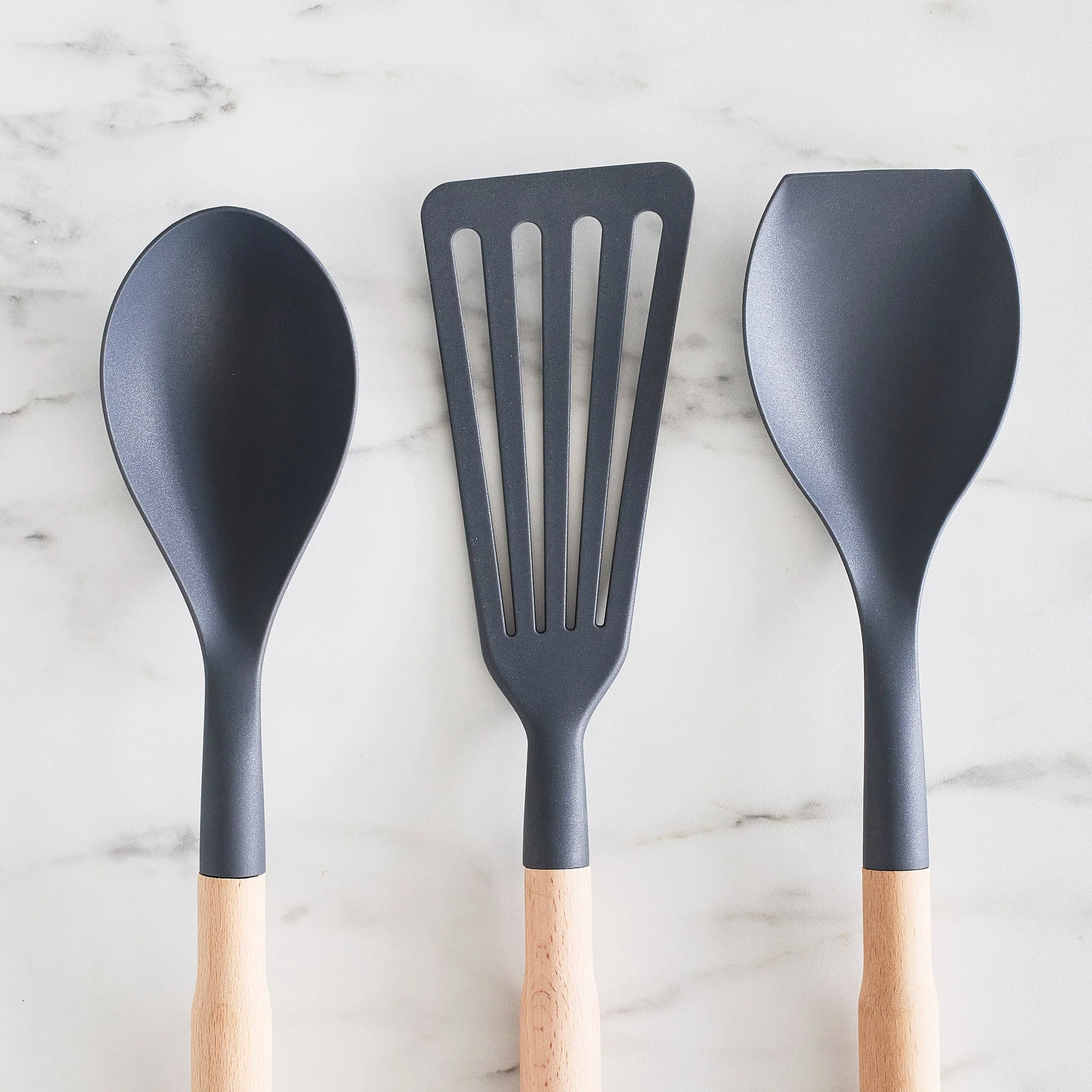 GreenLife Nylon & Wood Cooking Utensils with Ceramic Crock, 7-Piece Set | Charcoal Gray - Image 5