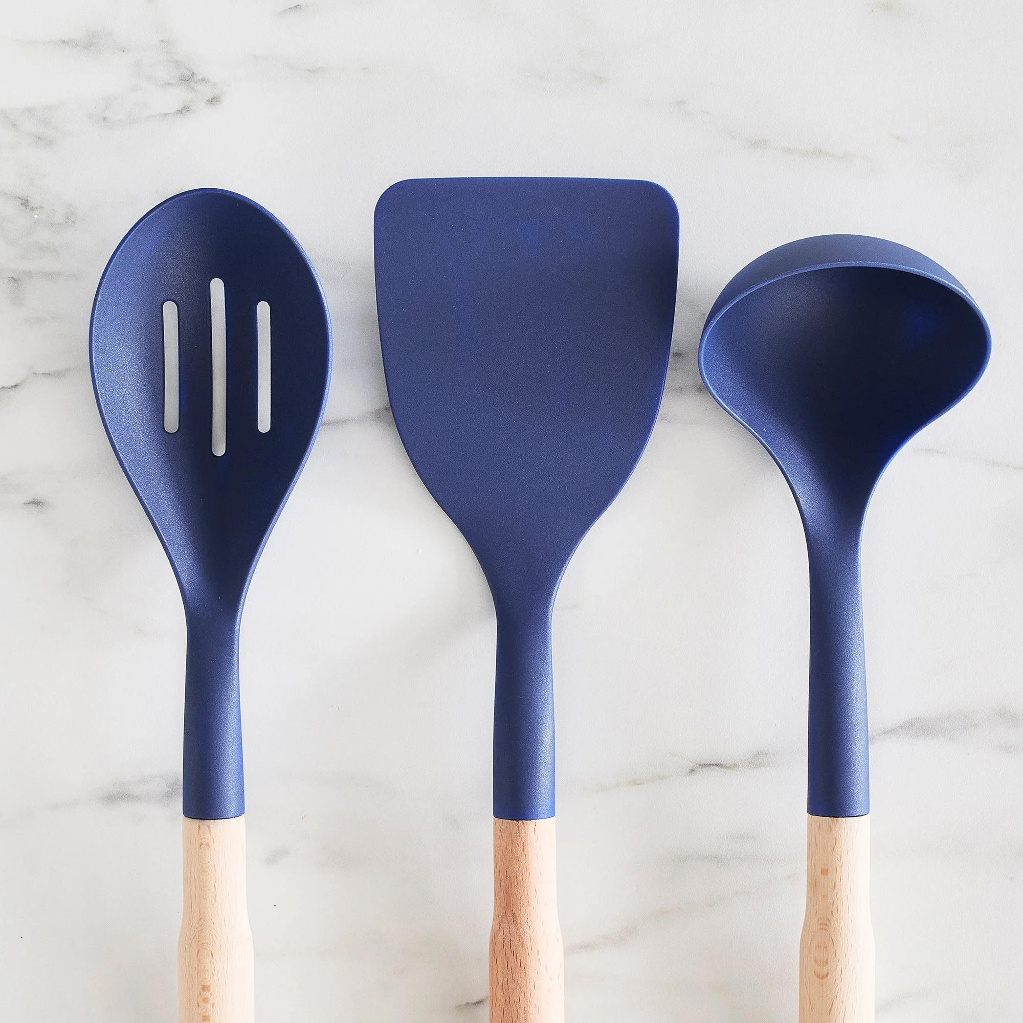 GreenLife Nylon & Wood Cooking Utensils with Ceramic Crock, 7-Piece Set | Blue - Image 4