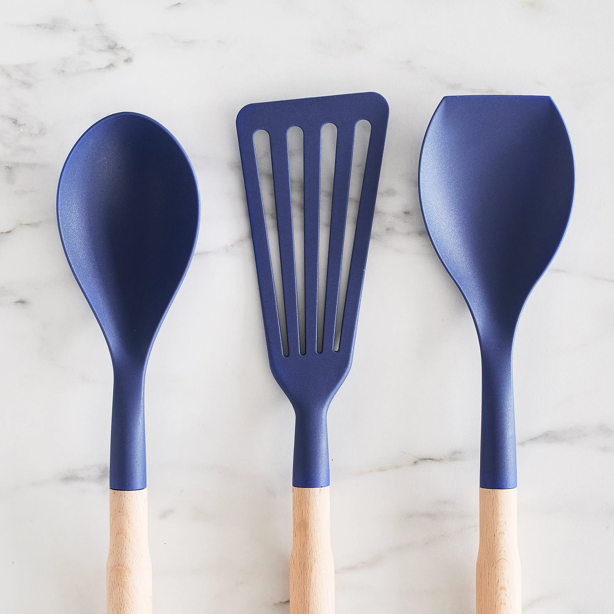 GreenLife Nylon & Wood Cooking Utensils with Ceramic Crock, 7-Piece Set | Blue - Image 5