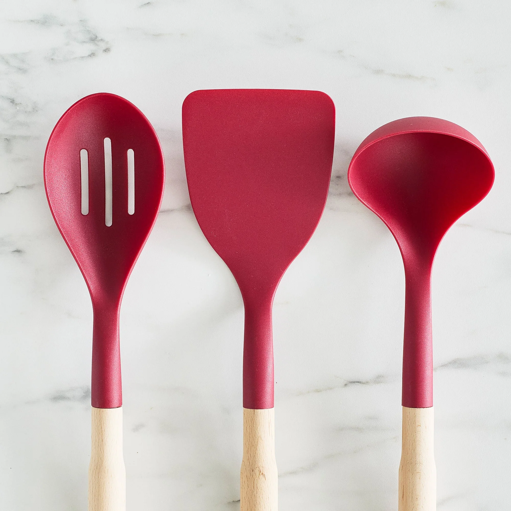 GreenLife Nylon & Wood Cooking Utensils with Ceramic Crock, 7-Piece Set | Red - Image 4