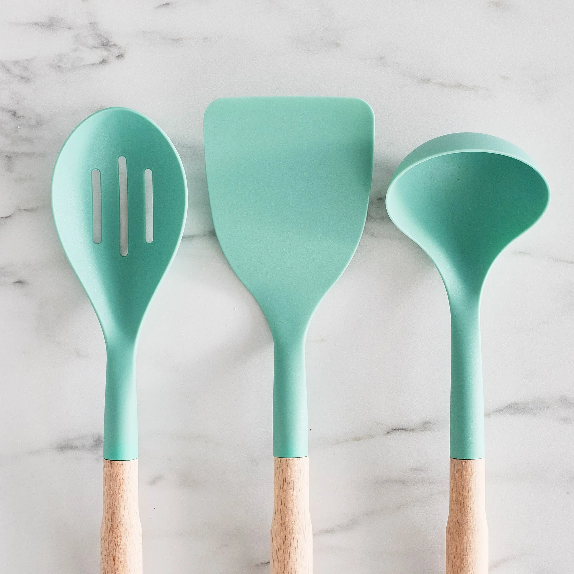 GreenLife Nylon & Wood Cooking Utensils with Ceramic Crock, 7-Piece Set | Turquoise - Image 4