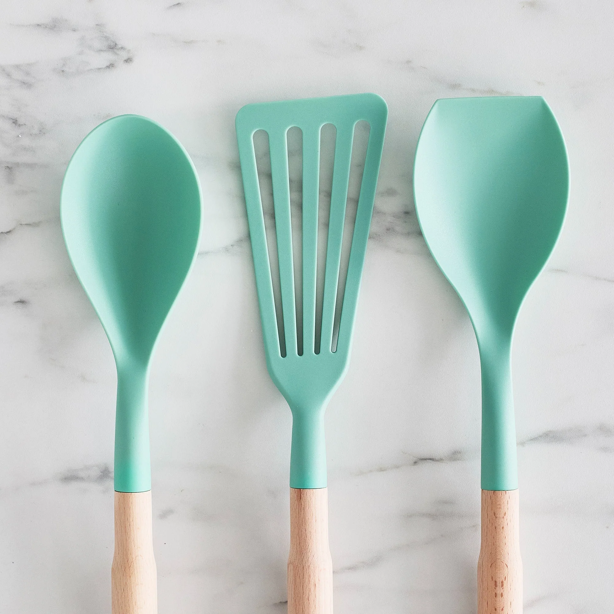 GreenLife Nylon & Wood Cooking Utensils with Ceramic Crock, 7-Piece Set | Turquoise - Image 5