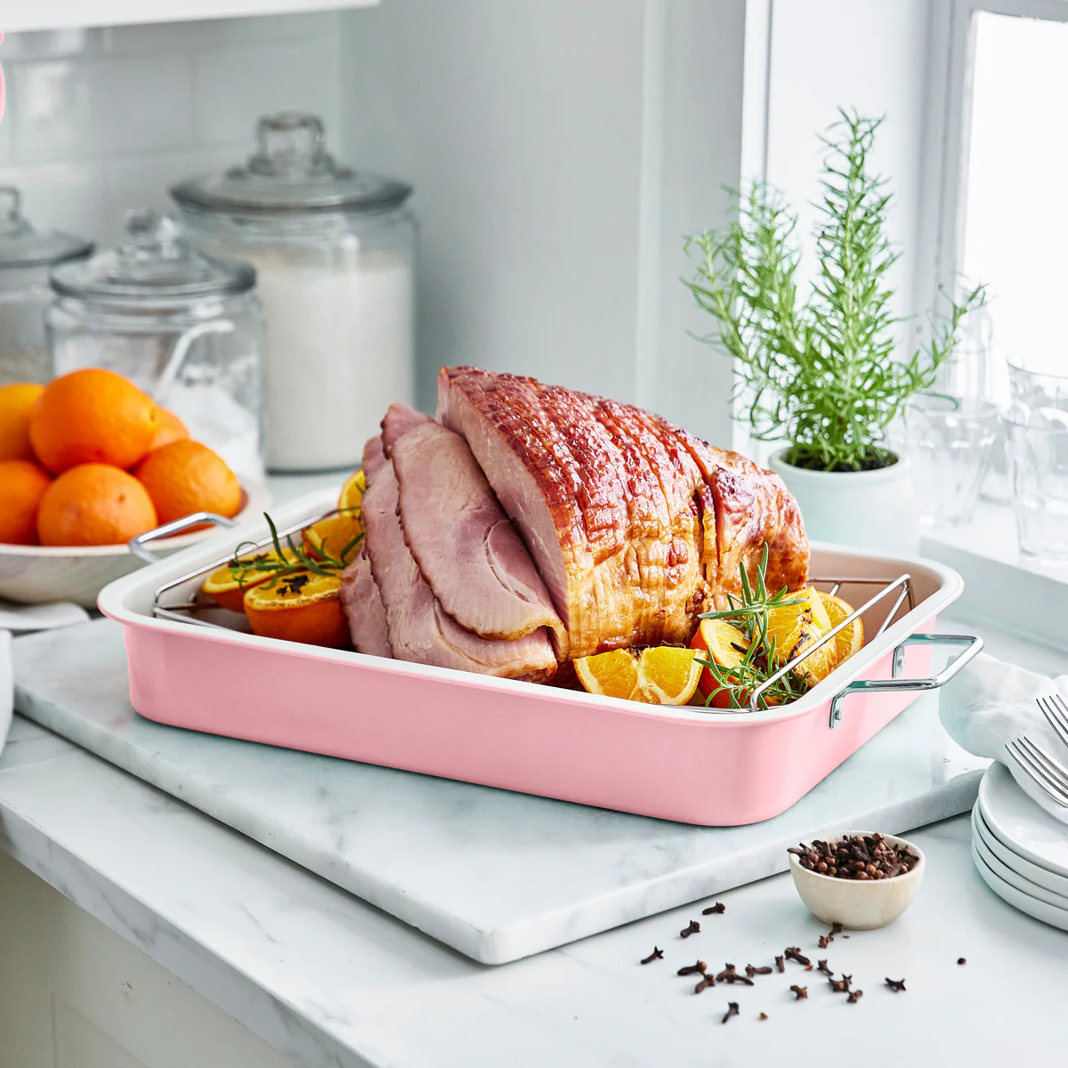 GreenLife Roaster With Stainless Steel Rack | Pink - Image 2
