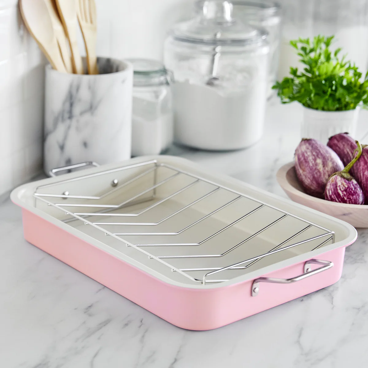 GreenLife Roaster With Stainless Steel Rack | Pink - Image 3