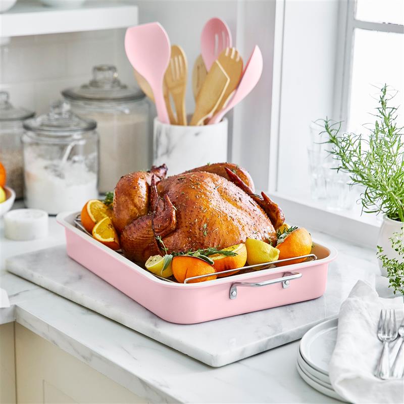 GreenLife Roaster With Stainless Steel Rack | Pink - Image 6
