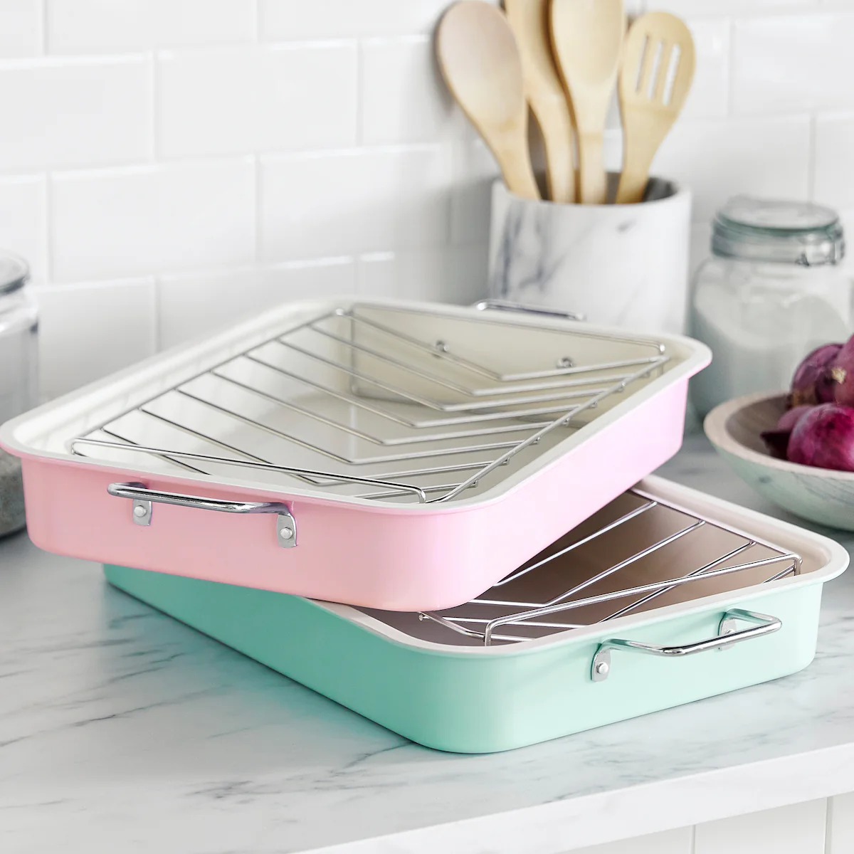 GreenLife Roaster With Stainless Steel Rack | Pink - Image 7