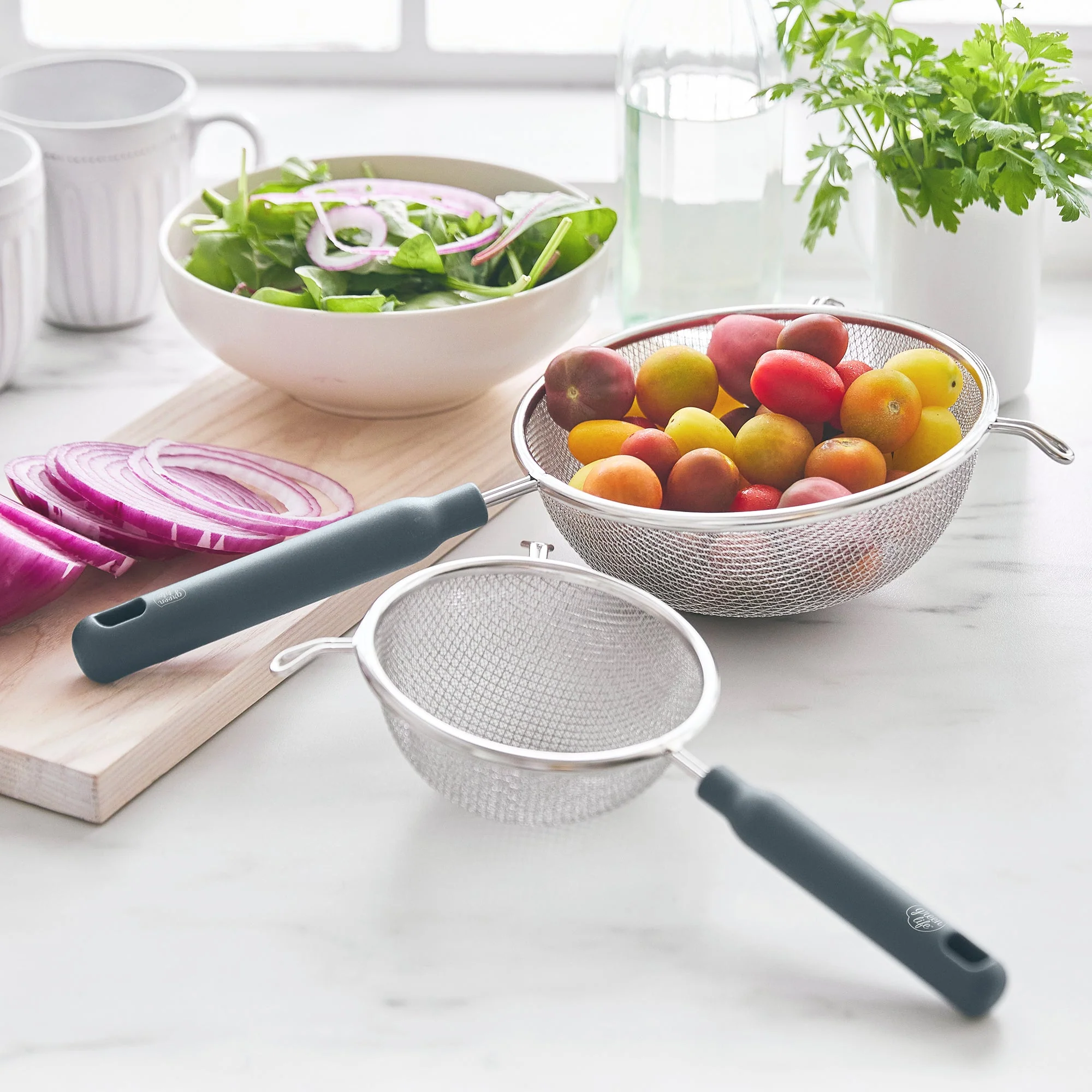 GreenLife Stainless Steel Mesh Strainers, Set of 4 | Gray - Image 3