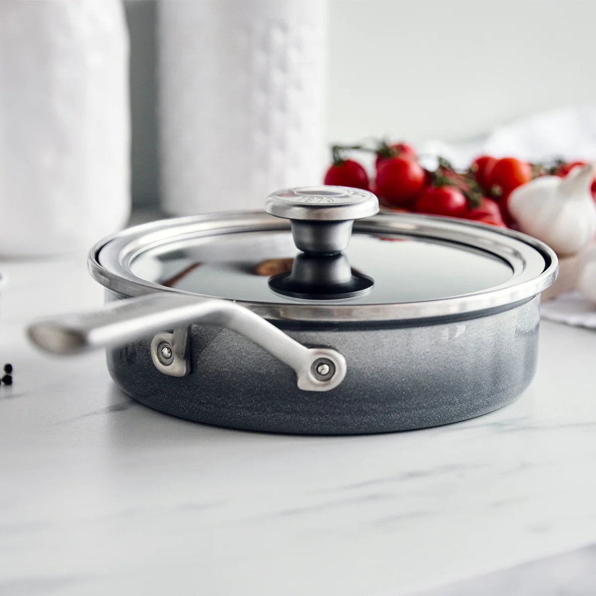 Merten & Storck Steel Core Enameled 2-Quart Sauté Pan with Lid | Cloud Gray - Image 2