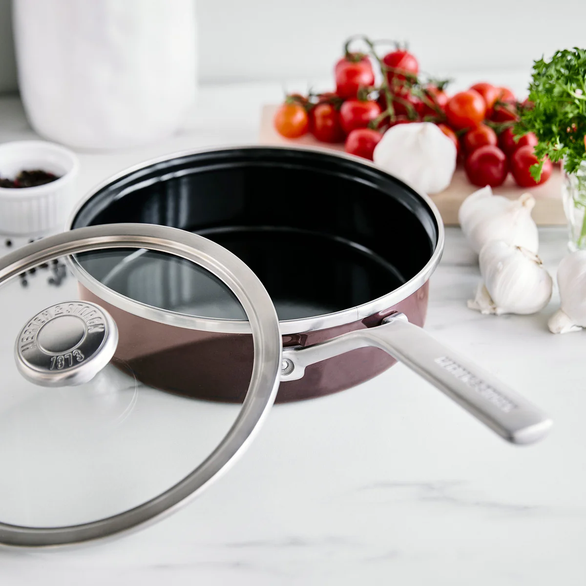 Merten & Storck Steel Core Enameled 2-Quart Sauté Pan with Lid | Chocolate Truffle - Image 7