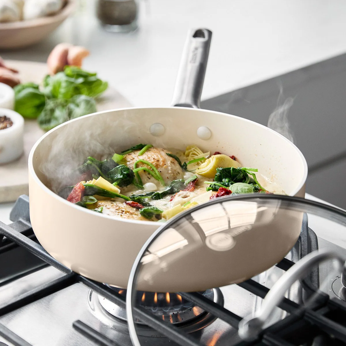 Padova Ceramic Nonstick 16-Piece Cookware Set | Taupe - Image 6