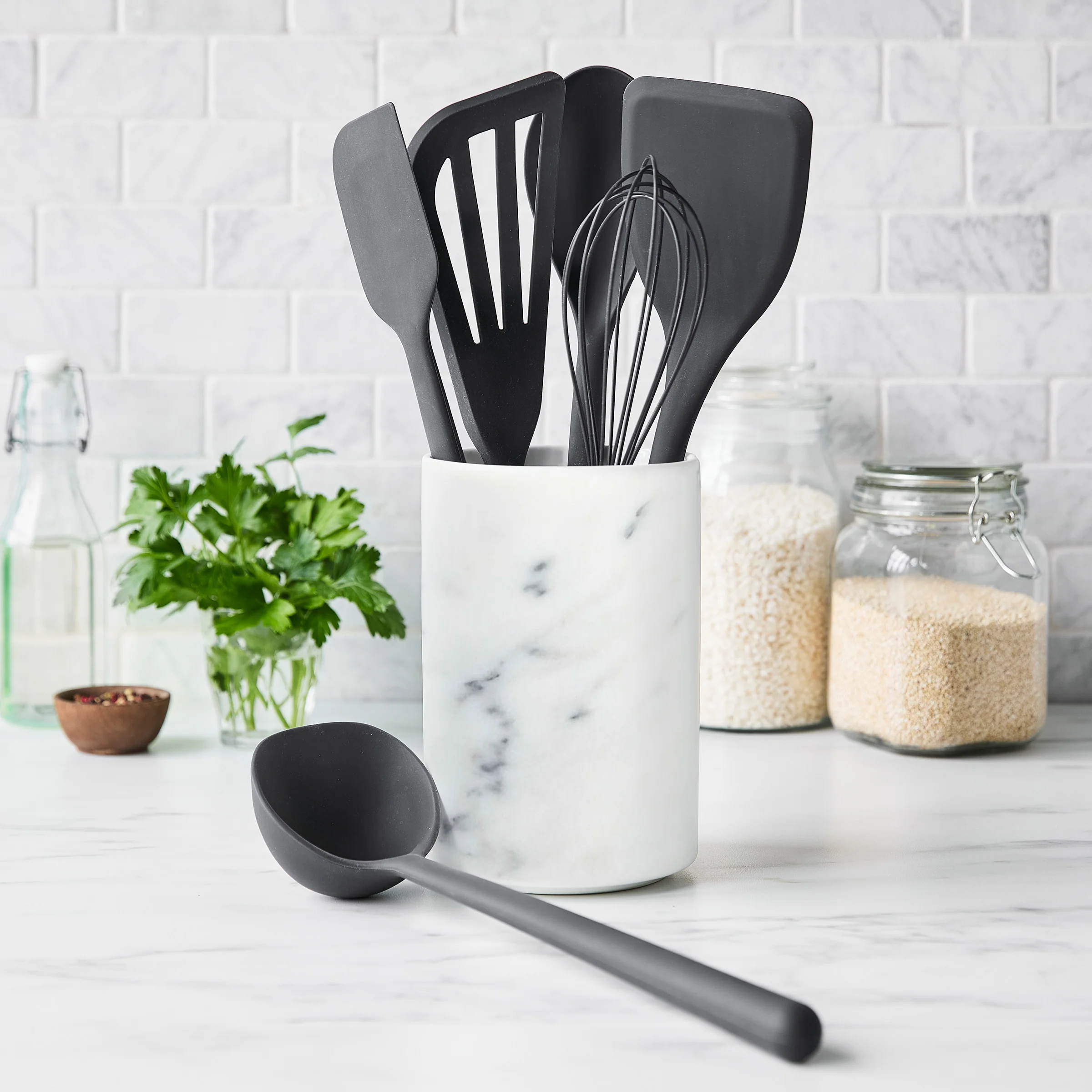 Platinum Silicone 7-Piece Utensil and Crock Set | Gray - Image 2