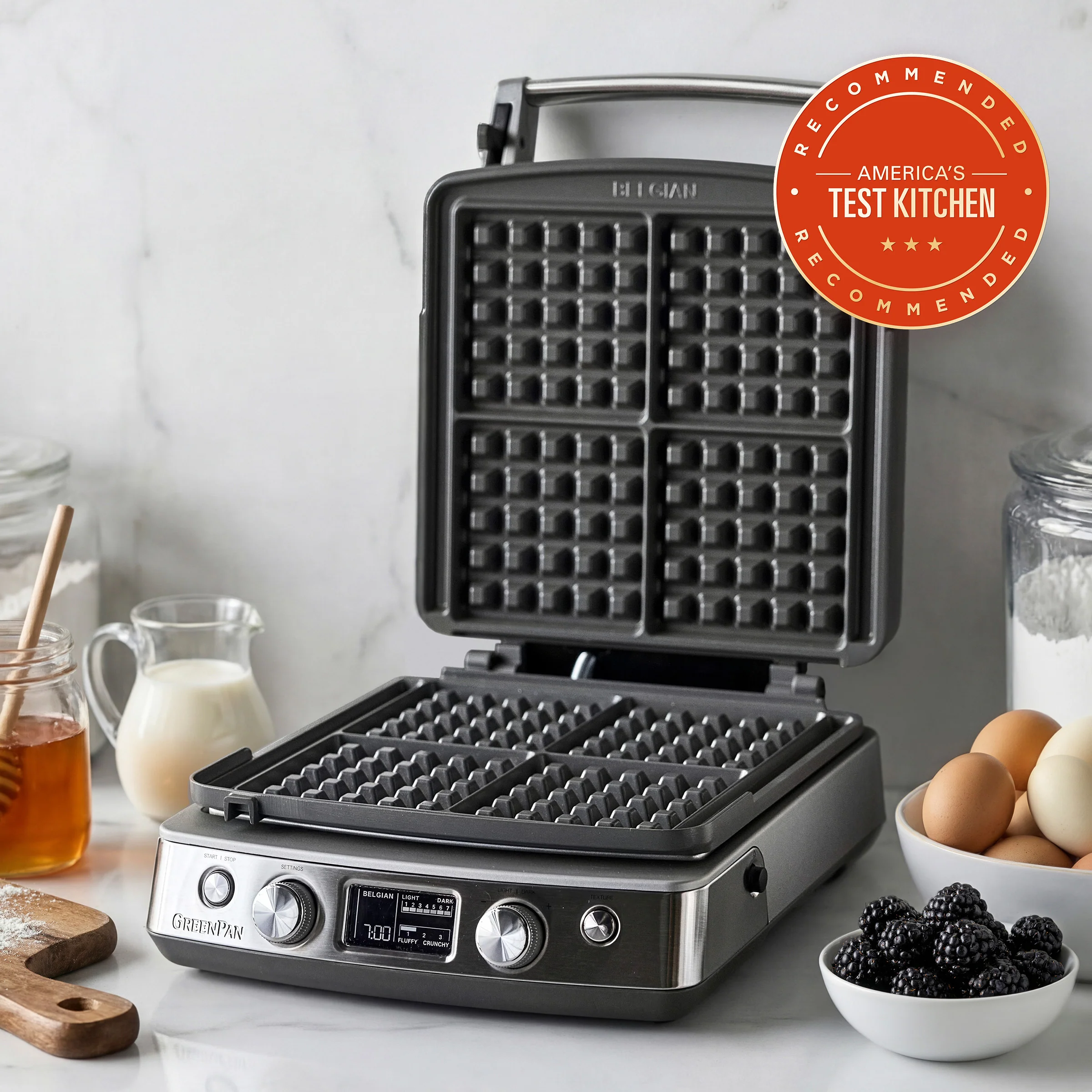 Elite Ceramic Nonstick 4-Square Waffle Maker | Premiere Stainless Steel - Image 2