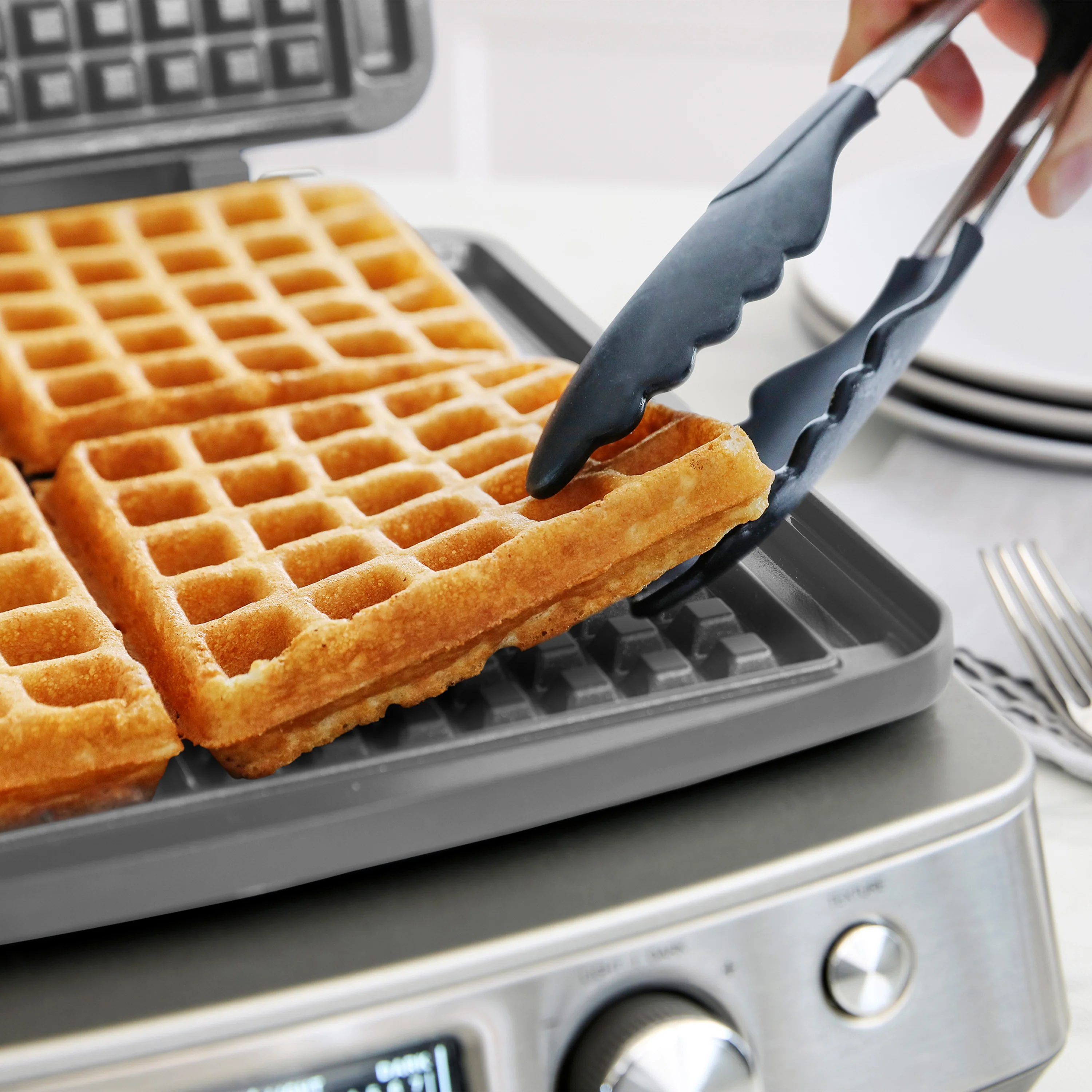 Elite Ceramic Nonstick 4-Square Waffle Maker | Premiere Stainless Steel - Image 3