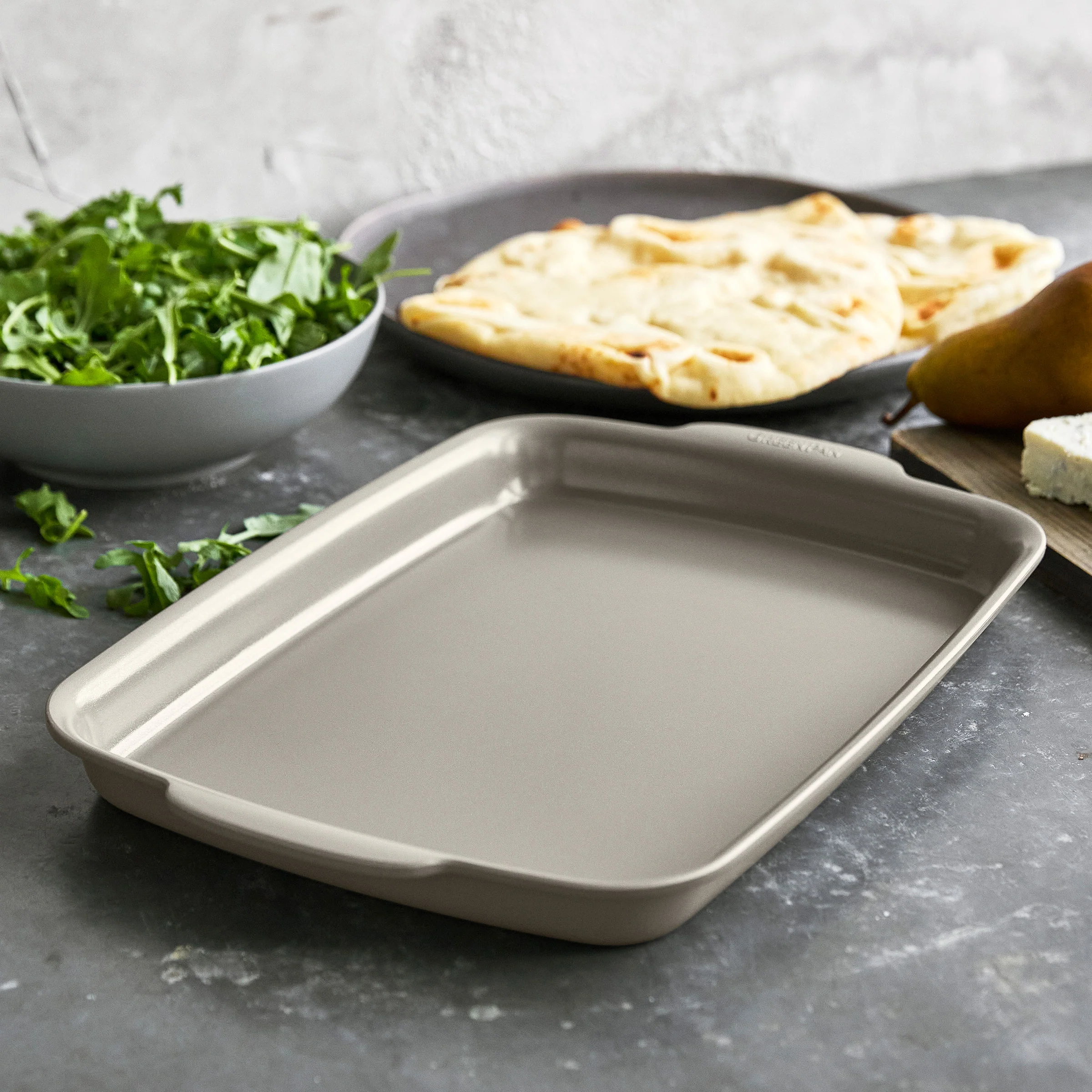 Premiere Ovenware Ceramic Nonstick 13" x 9" Quarter Sheet Pan Set | Taupe - Image 2