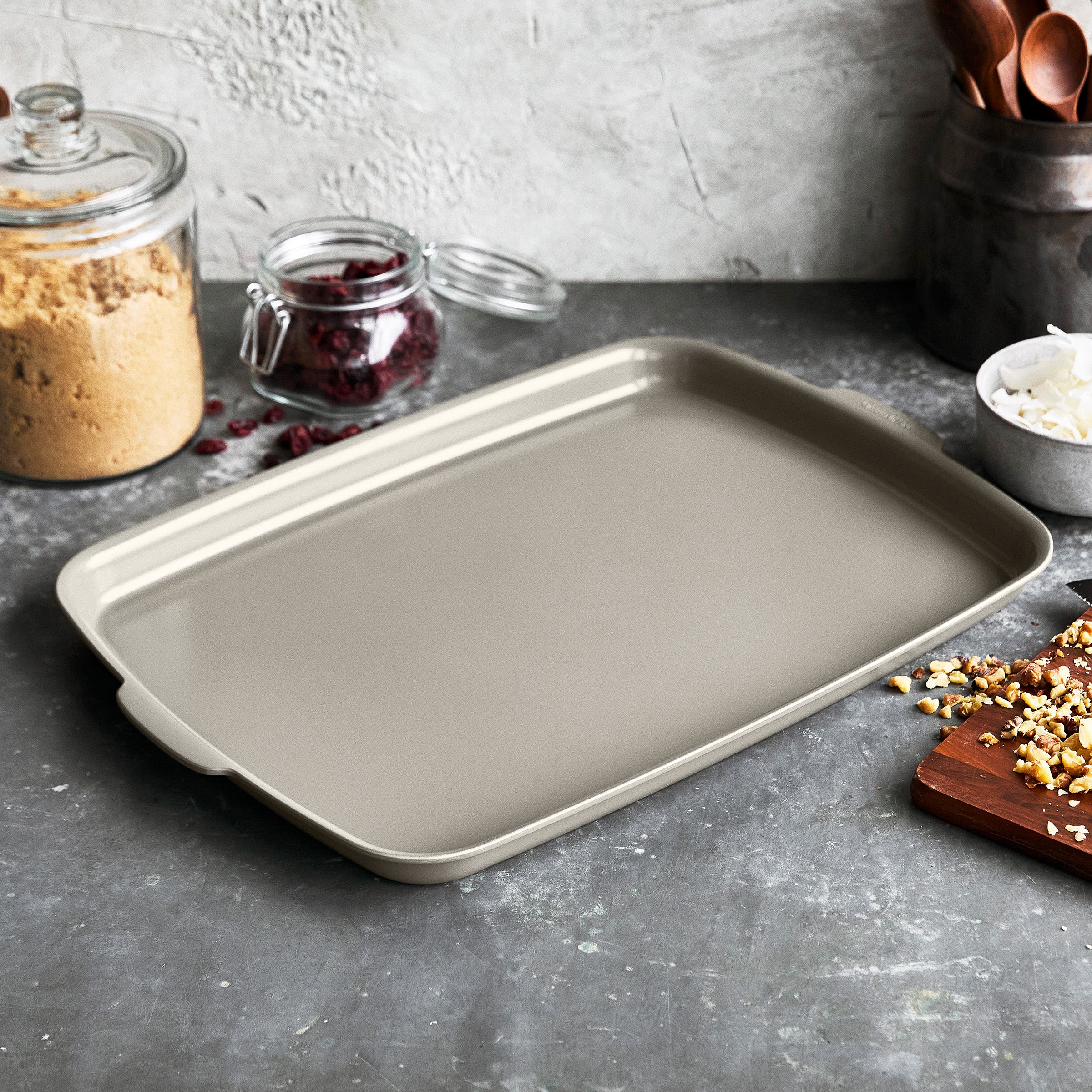 Premiere Ovenware Ceramic Nonstick 18" x 13" Half Sheet Pan Set | Taupe - Image 2