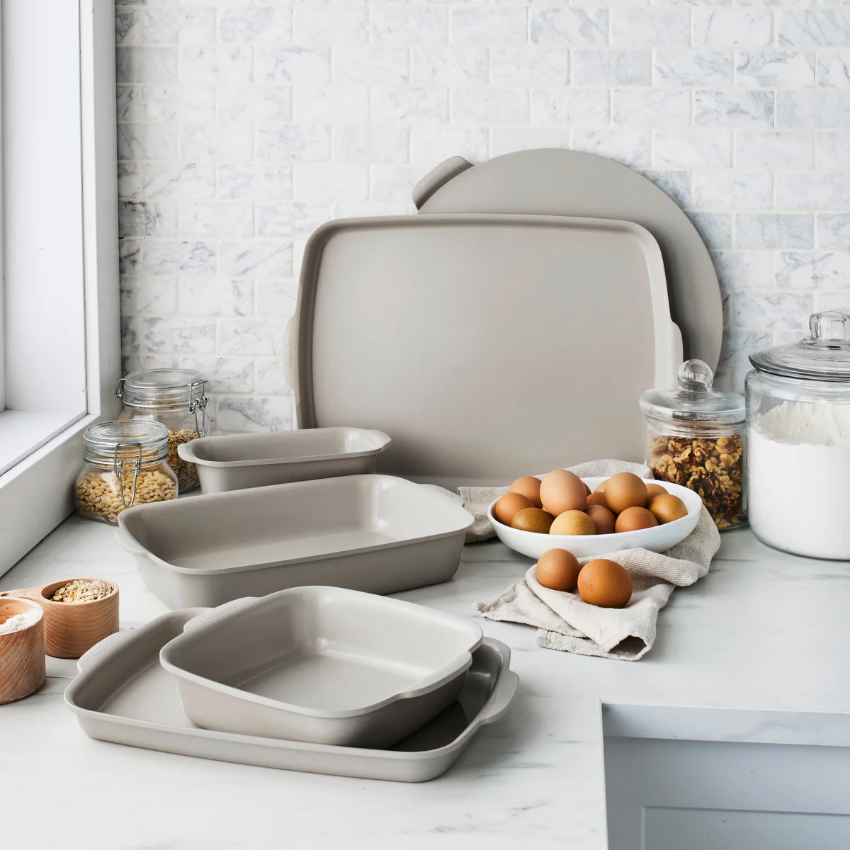 Premiere Ovenware Ceramic Nonstick 6-Piece Set | Taupe - Image 2
