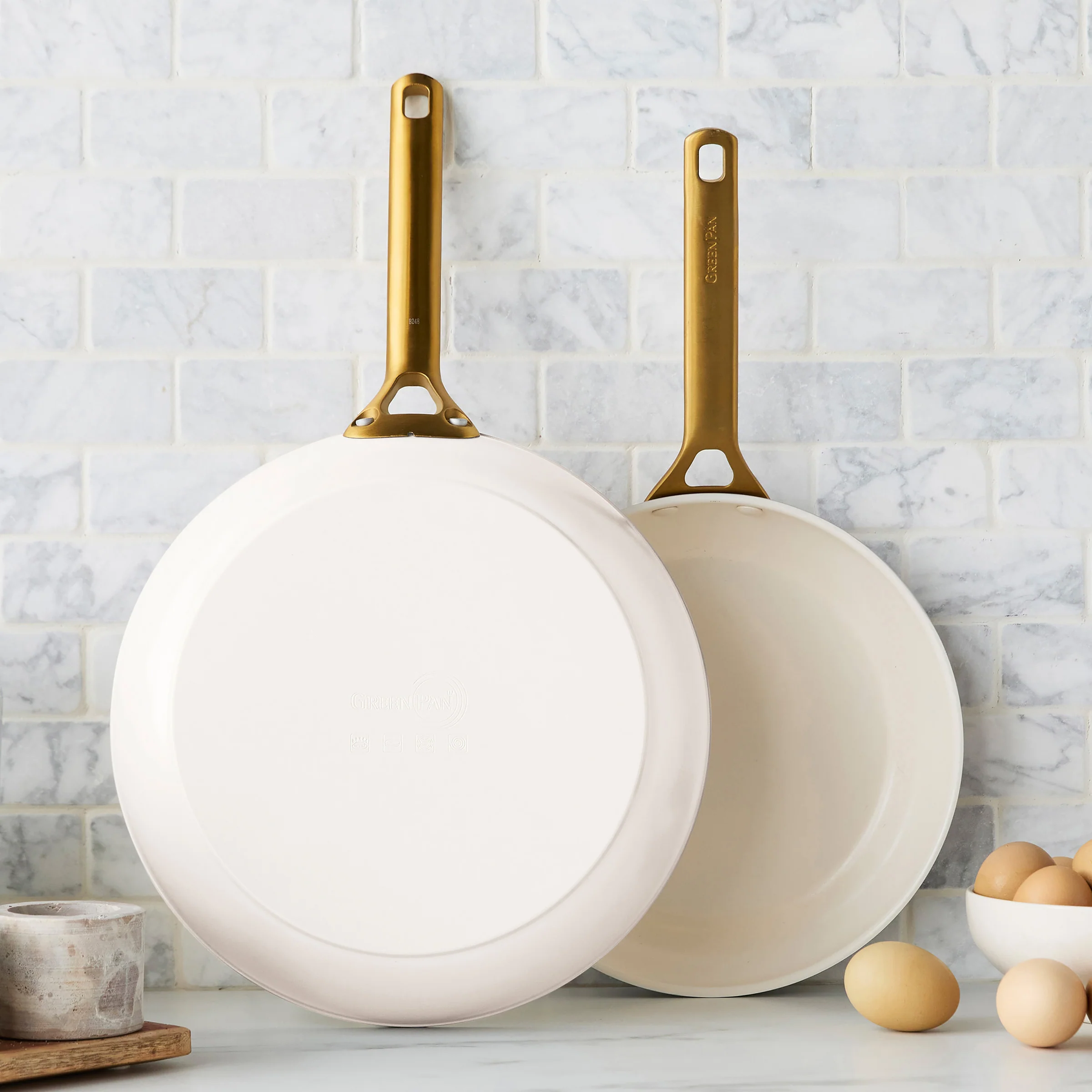 Reserve Pro Ceramic Nonstick 10" and 12" Frypan Set | Cream - Image 2
