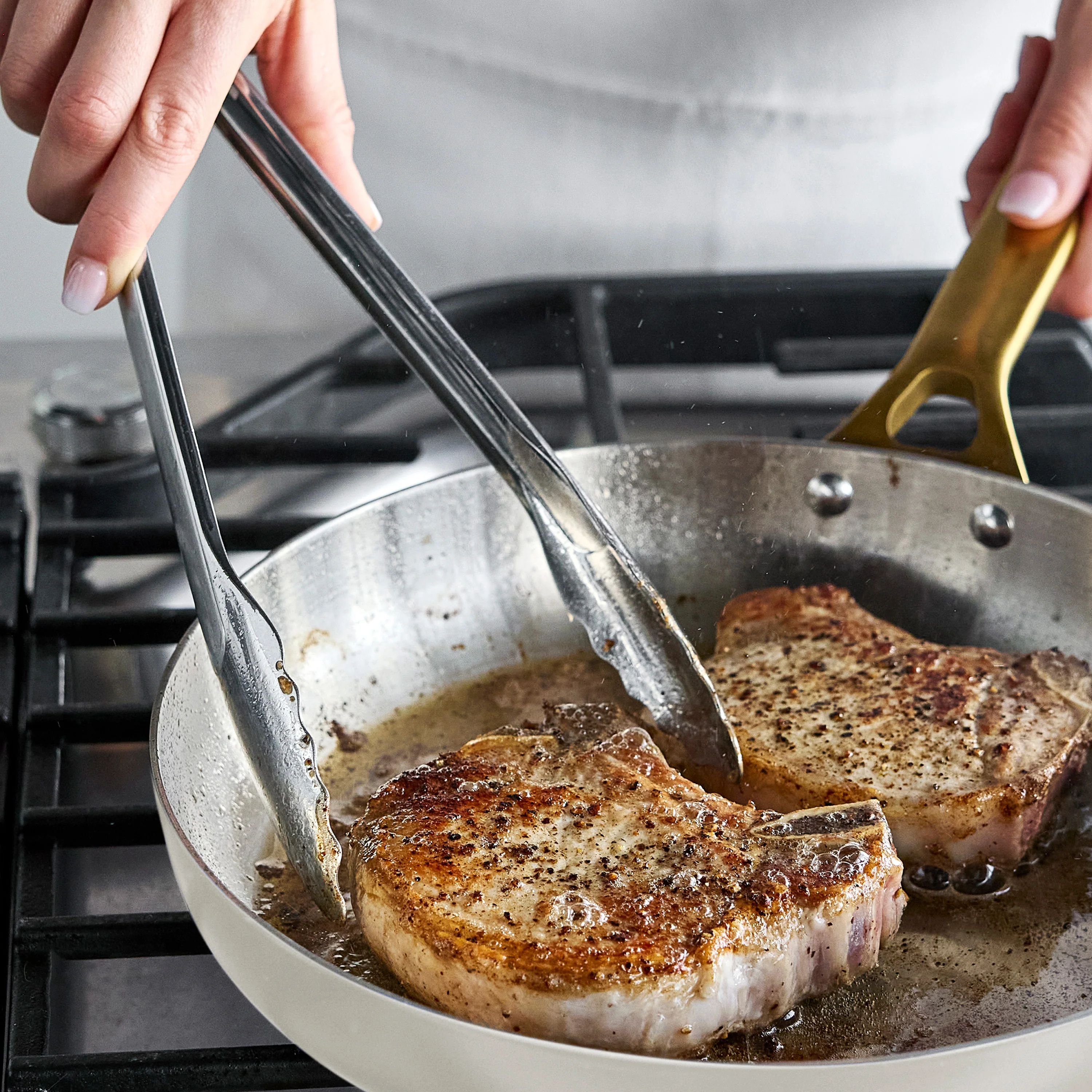Reserve Pro Uncoated Stainless Steel 10" and 12" Frypan Set | Cream - Image 5