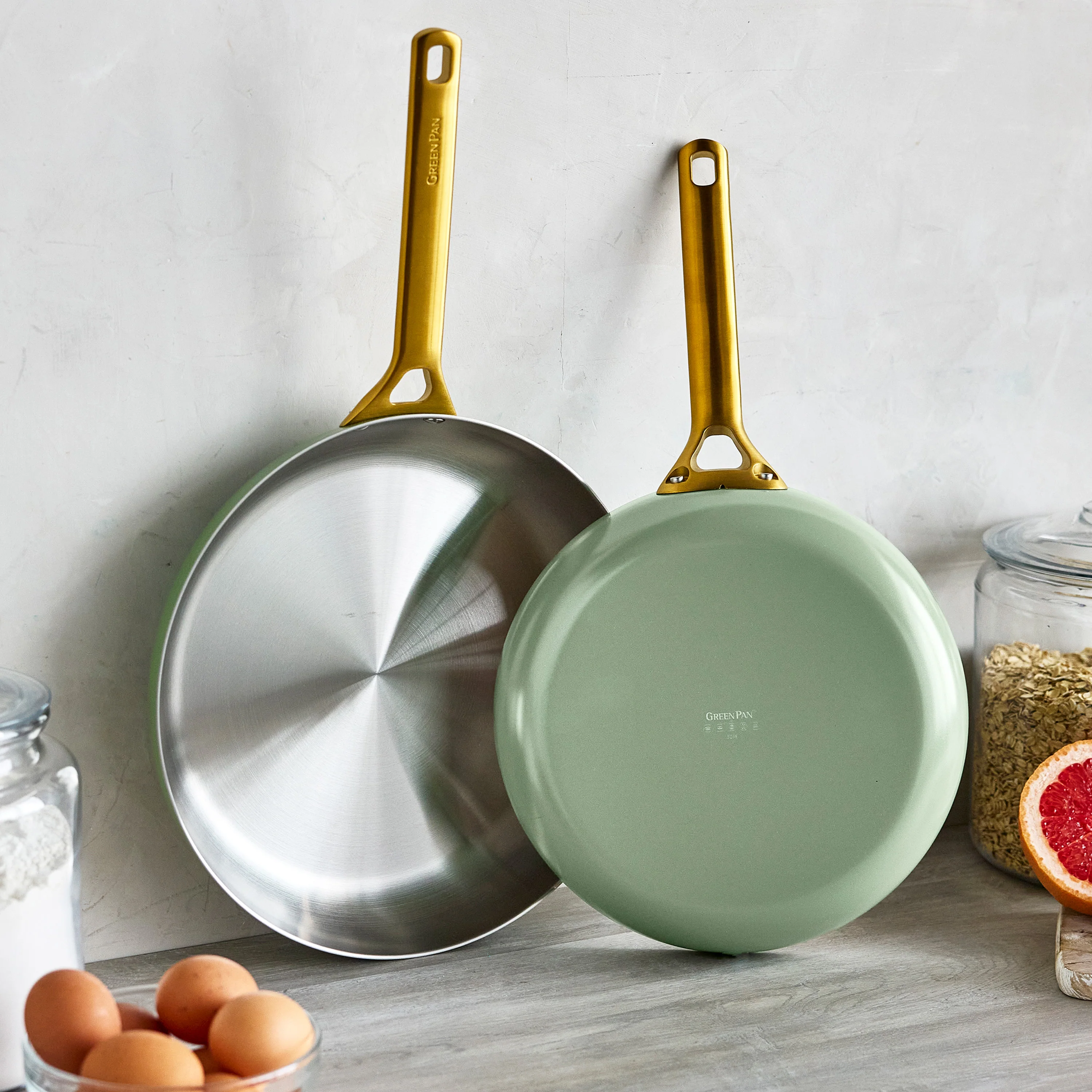 Reserve Pro Uncoated Stainless Steel 10" and 12" Frypan Set | Sage - Image 2