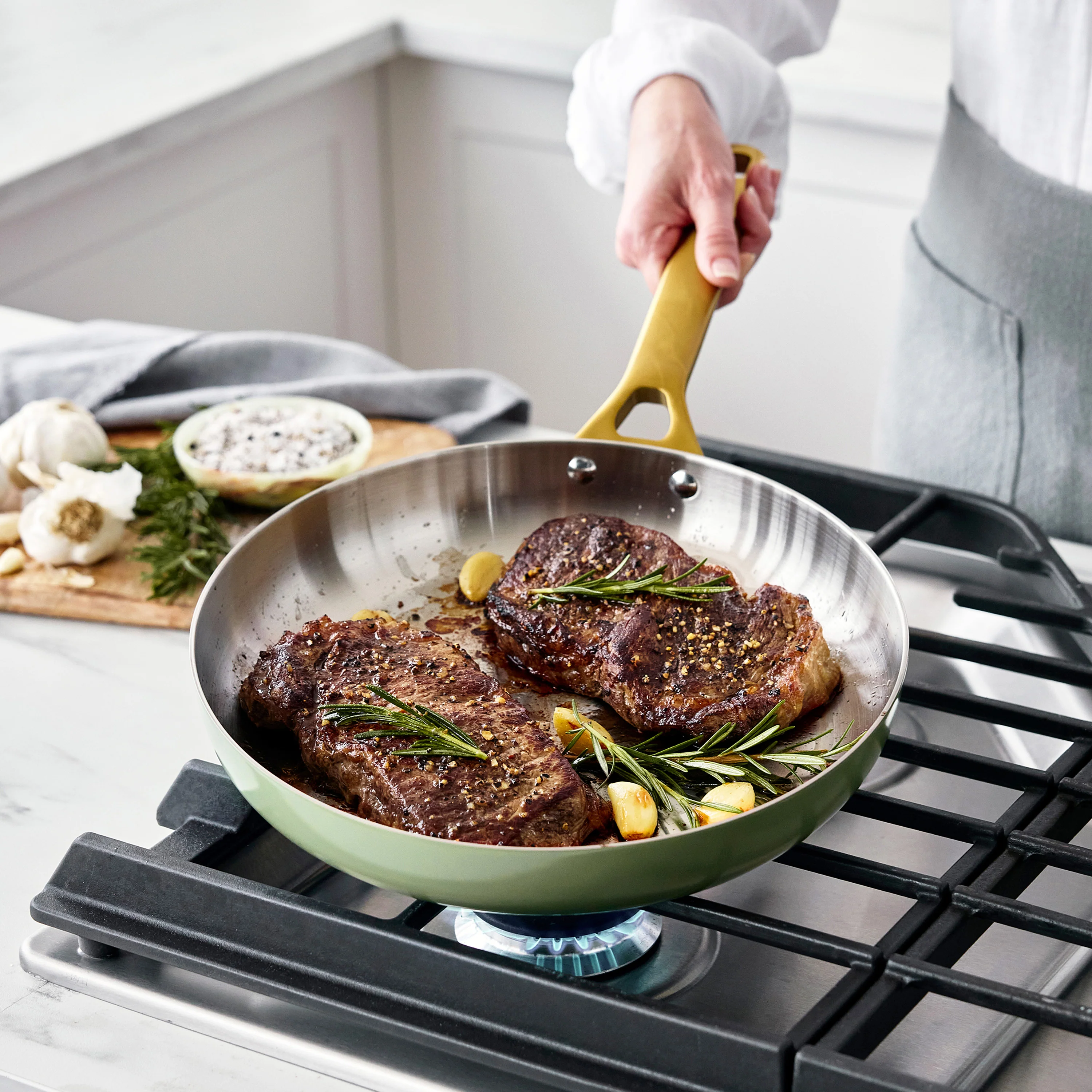 Reserve Pro Uncoated Stainless Steel 10" and 12" Frypan Set | Sage - Image 4