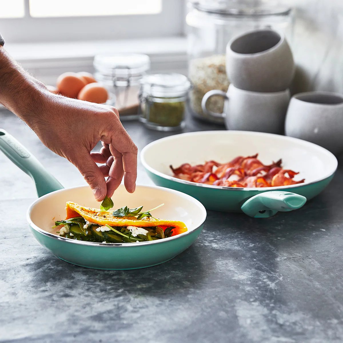 Rio Ceramic Nonstick 8" and 10" Frypan Set | Turquoise - Image 3