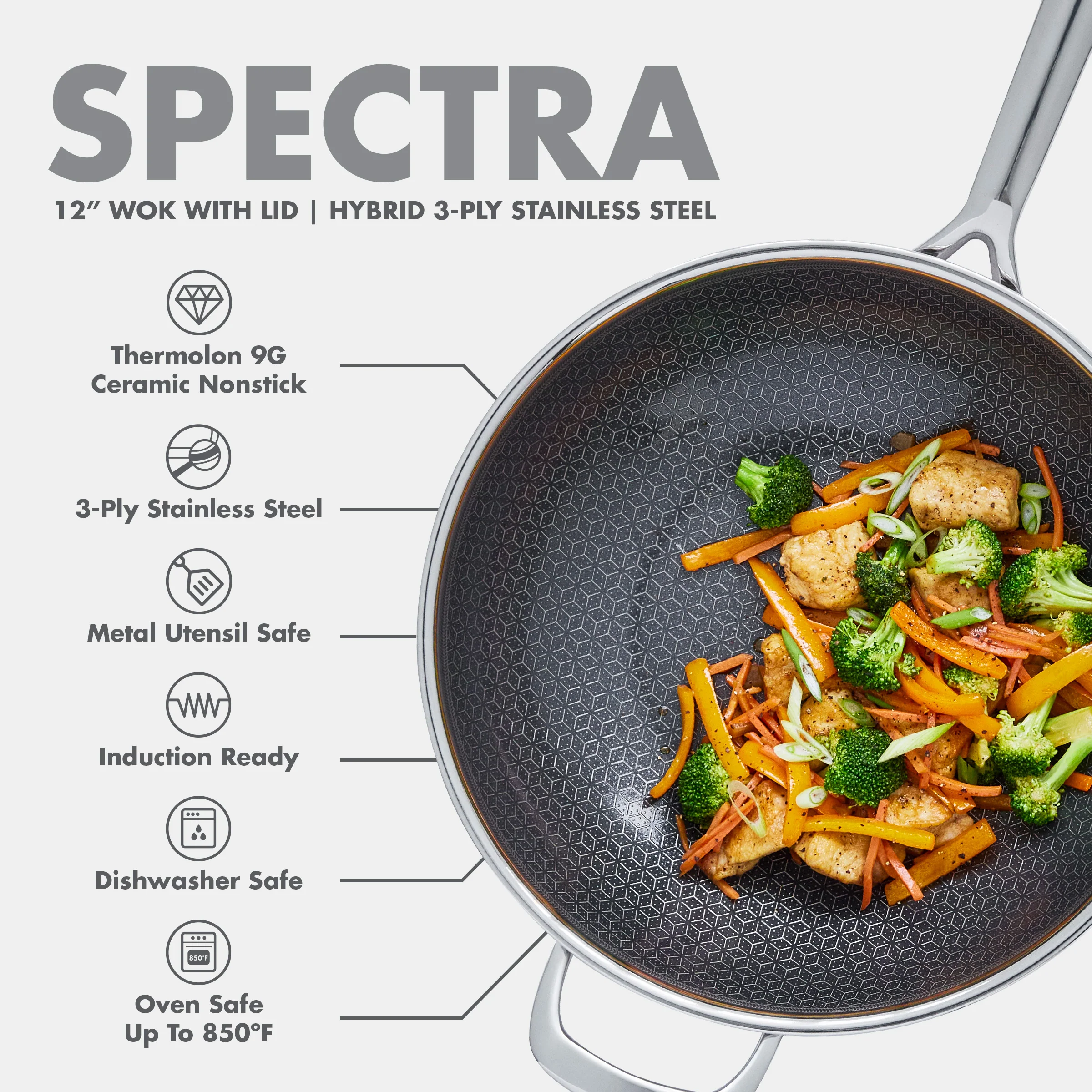 Spectra Thermobond Hybrid Ceramic Nonstick 12" Wok with Lid - Image 14