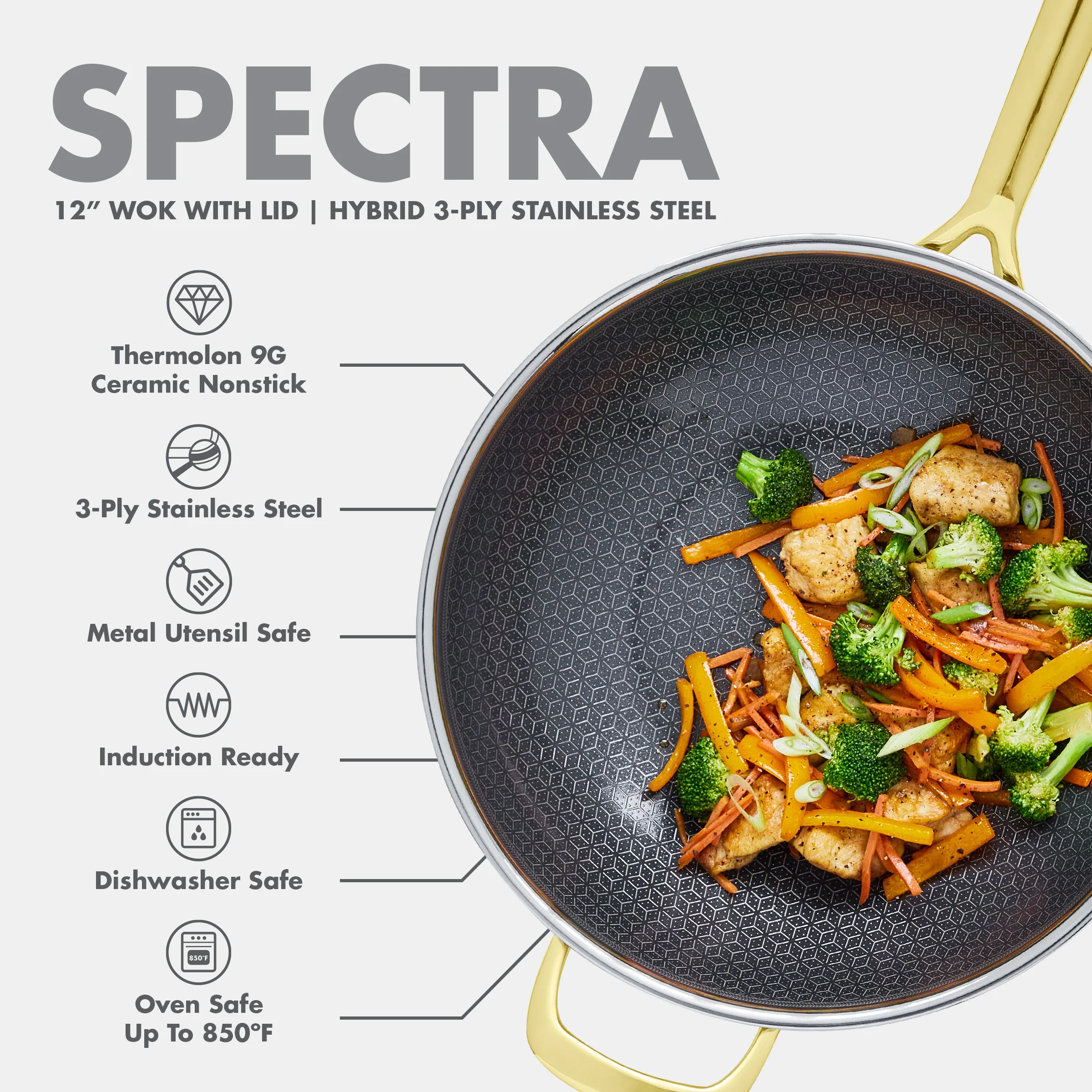 Spectra Gold Thermobond Hybrid Ceramic Nonstick 12" Wok with Lid - Image 13