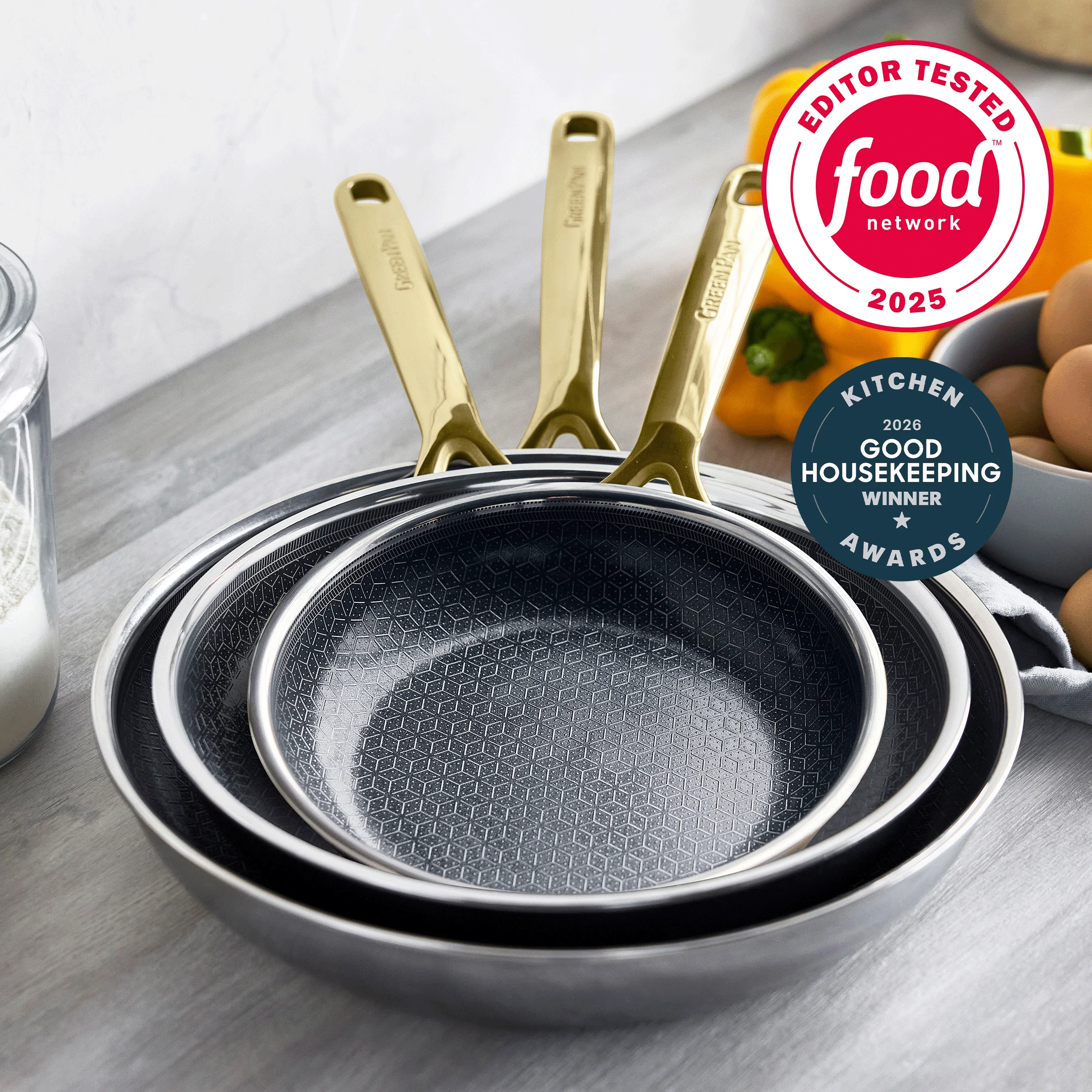 Spectra Gold Thermobond Hybrid Ceramic Nonstick 8", 10" and 12" Frypan Set - Image 2