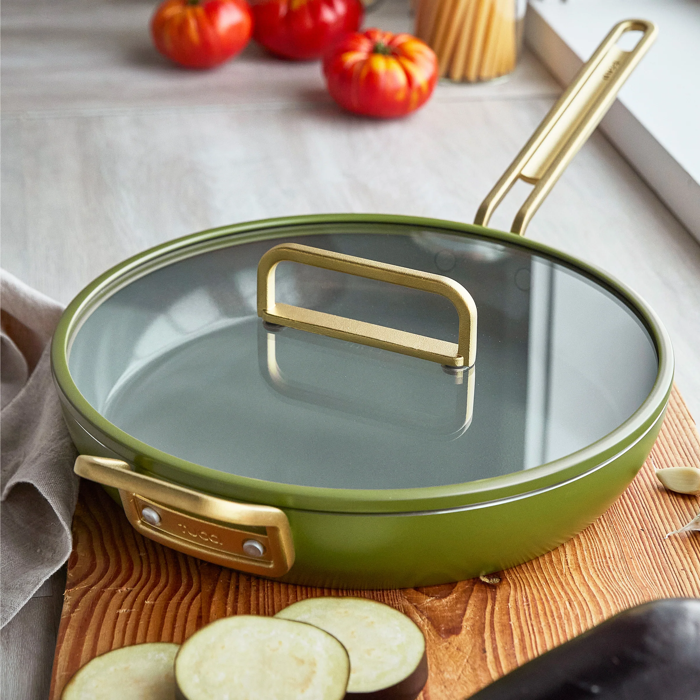 Stanley Tucci™ Ceramic Nonstick 12" Frypan with Lid | Tuscan Olive - Image 10