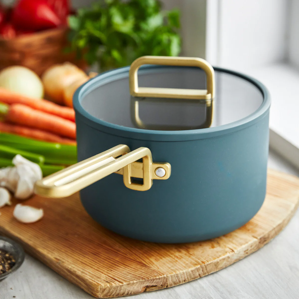 Stanley Tucci™ Ceramic Nonstick 4-Quart Saucepan with Lid | Venetian Teal - Image 5