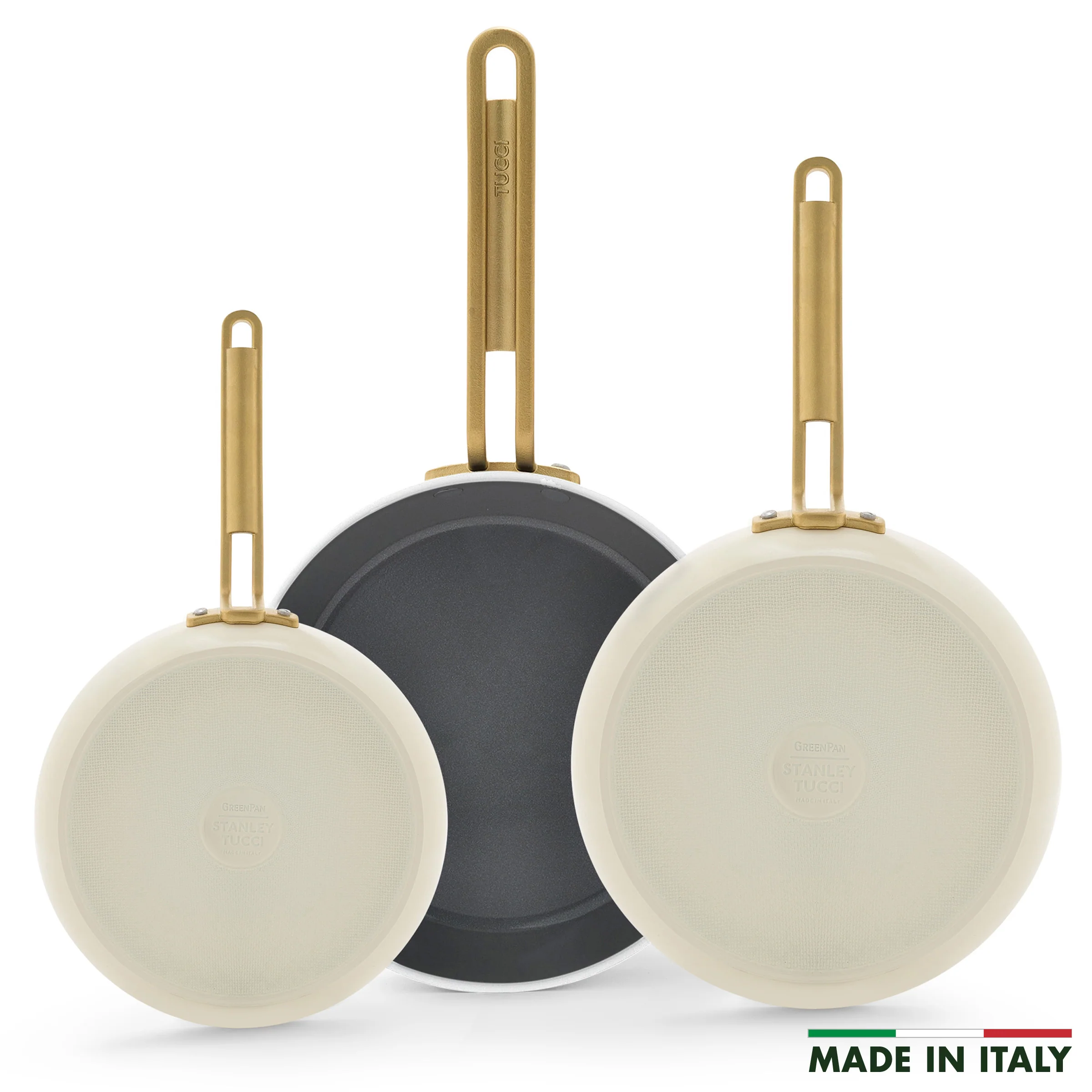 Stanley Tucci™ Ceramic Nonstick 8", 10" and 12" Frypan Set | Carrara White