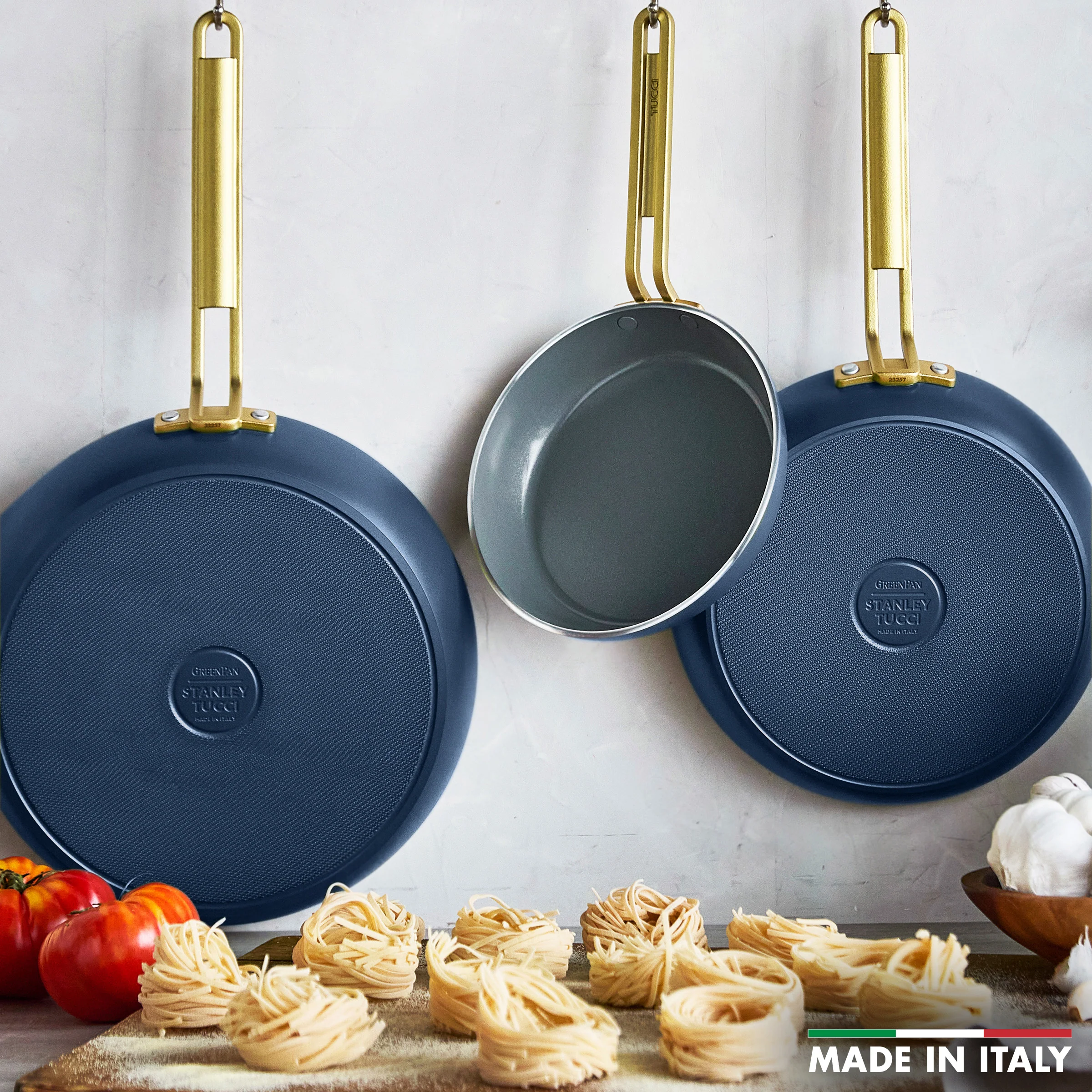 Stanley Tucci™ Ceramic Nonstick 8", 10" and 12" Frypan Set | Marino Blue - Image 3