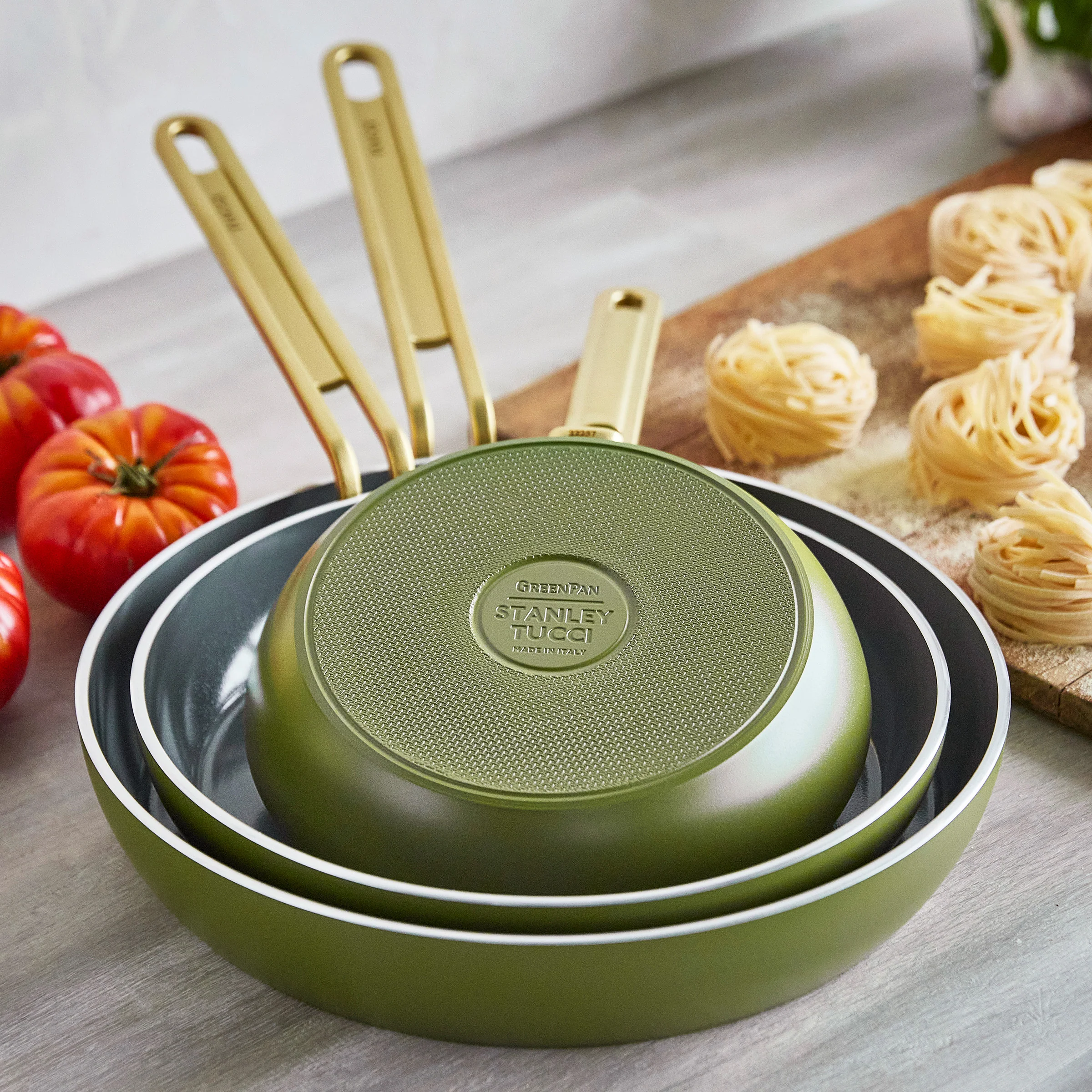 Stanley Tucci™ Ceramic Nonstick 8", 10" and 12" Frypan Set | Tuscan Olive - Image 4