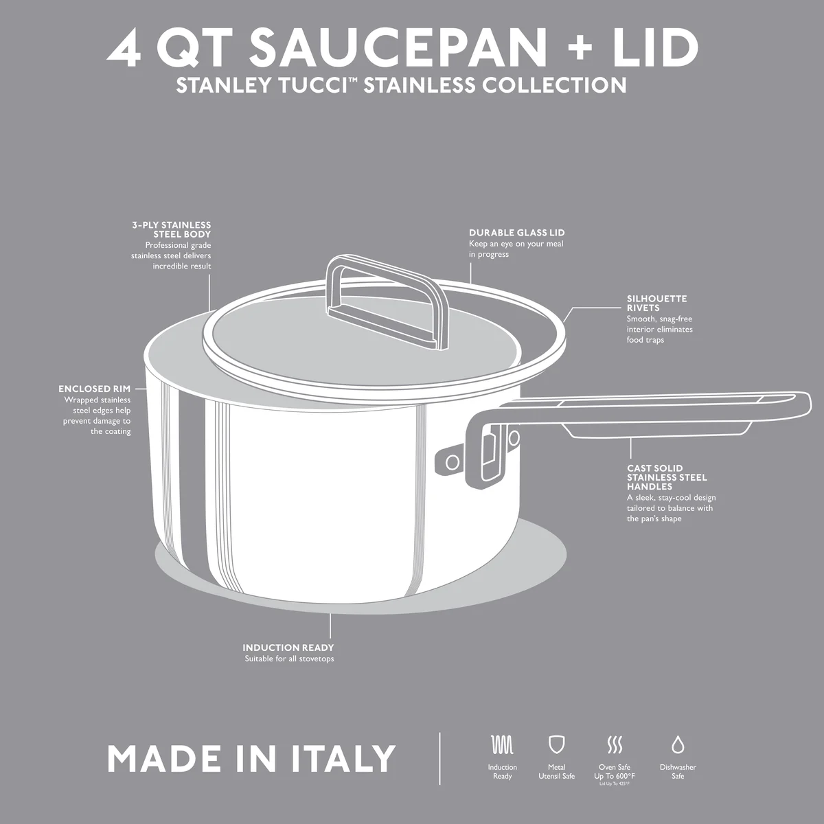 Stanley Tucci™ Uncoated Stainless Steel 4-Quart Saucepan with Lid - Image 11