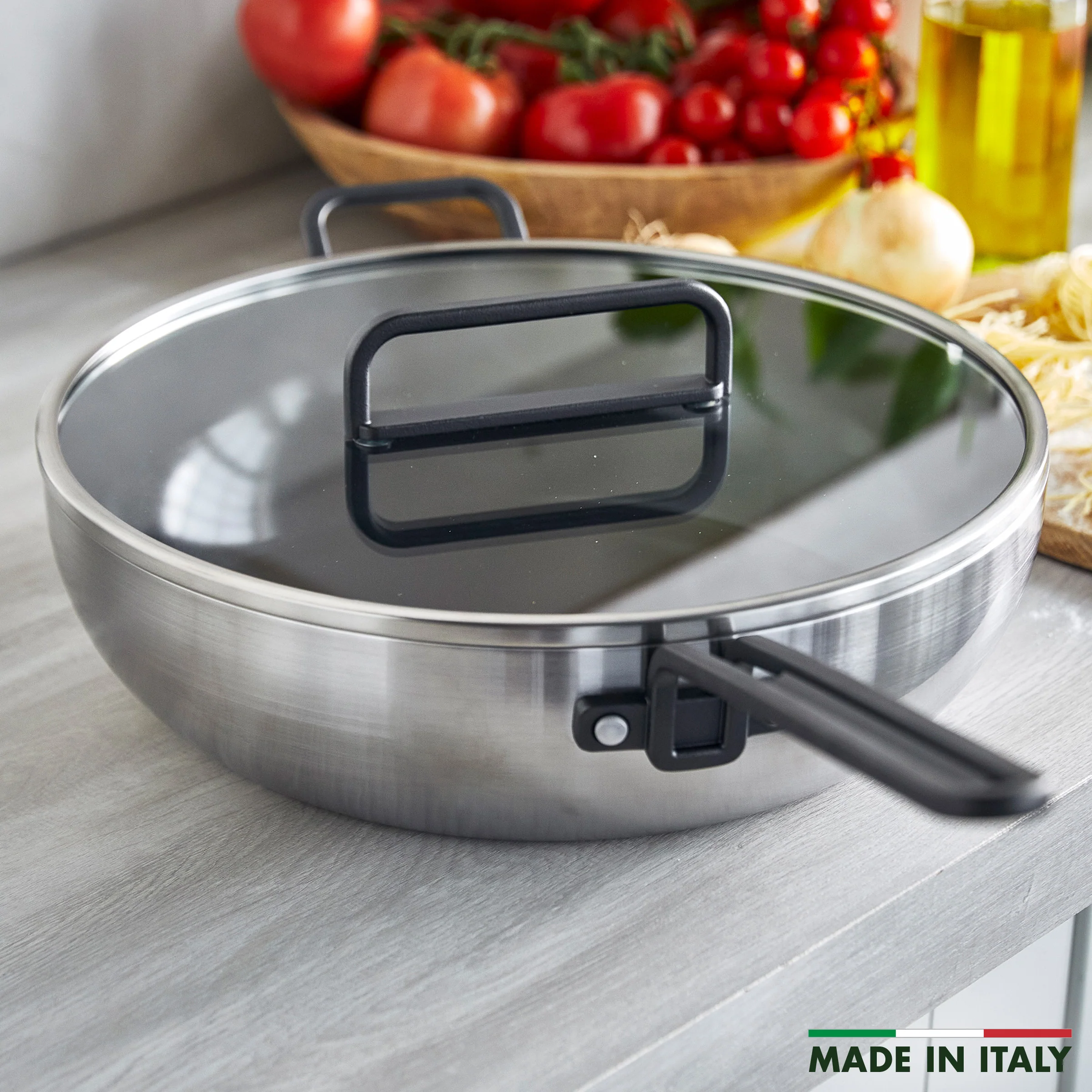 Stanley Tucci™ Stainless Steel Ceramic Nonstick 6.5-Quart Essential Stanley Pan with Lid | Black Handle - Image 3
