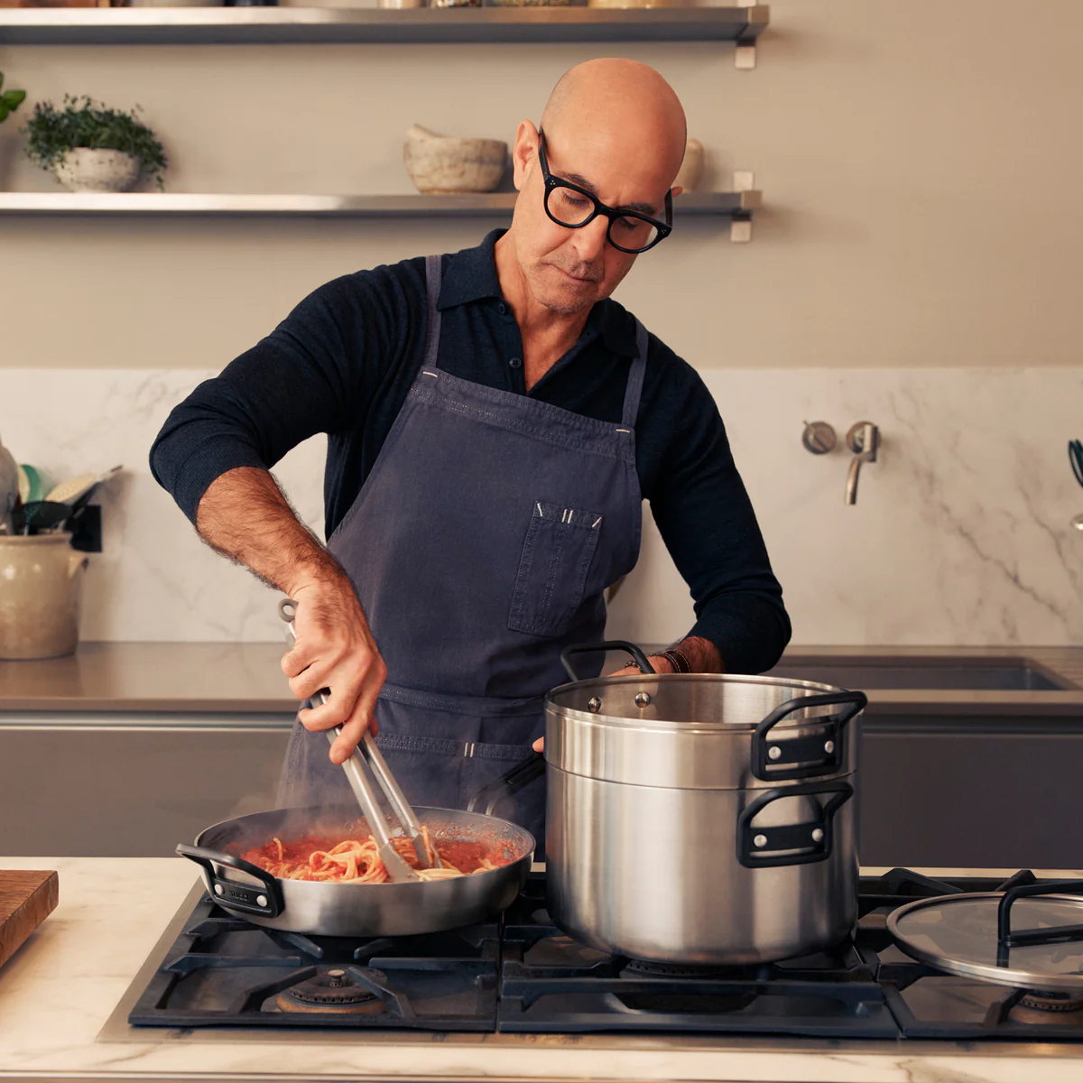 Stanley Tucci™ Stainless Steel Ceramic Nonstick 11-Piece Cookware Set | Black Handles - Image 2