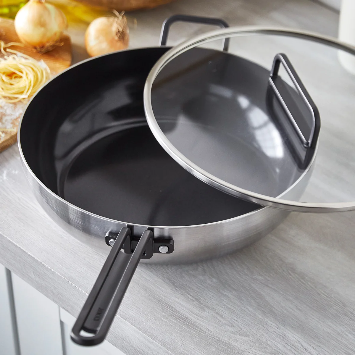 Stanley Tucci™ Stainless Steel Ceramic Nonstick 6.5-Quart Essential Stanley Pan with Lid | Black Handle - Image 5