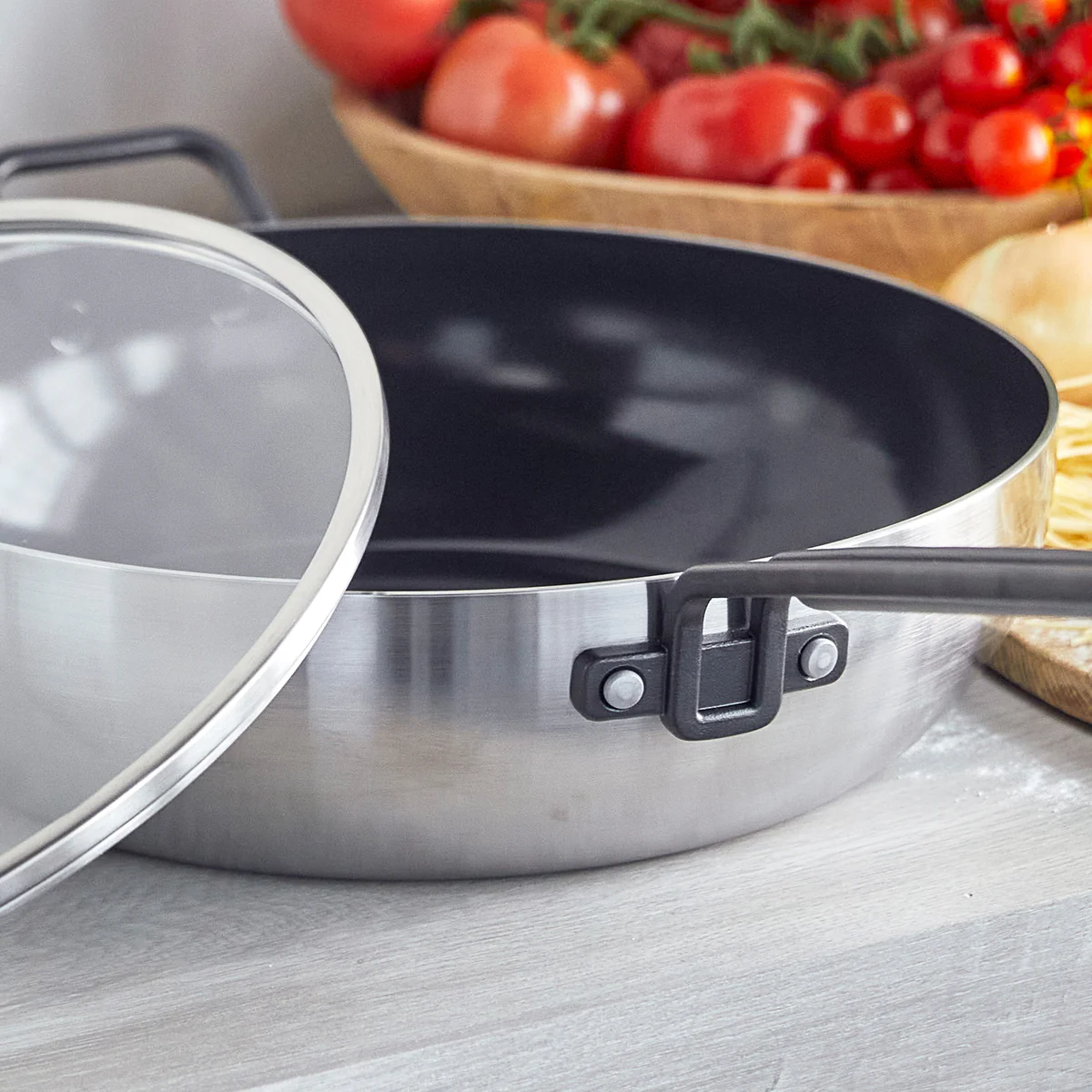 Stanley Tucci™ Stainless Steel Ceramic Nonstick 6.5-Quart Essential Stanley Pan with Lid | Black Handle - Image 6