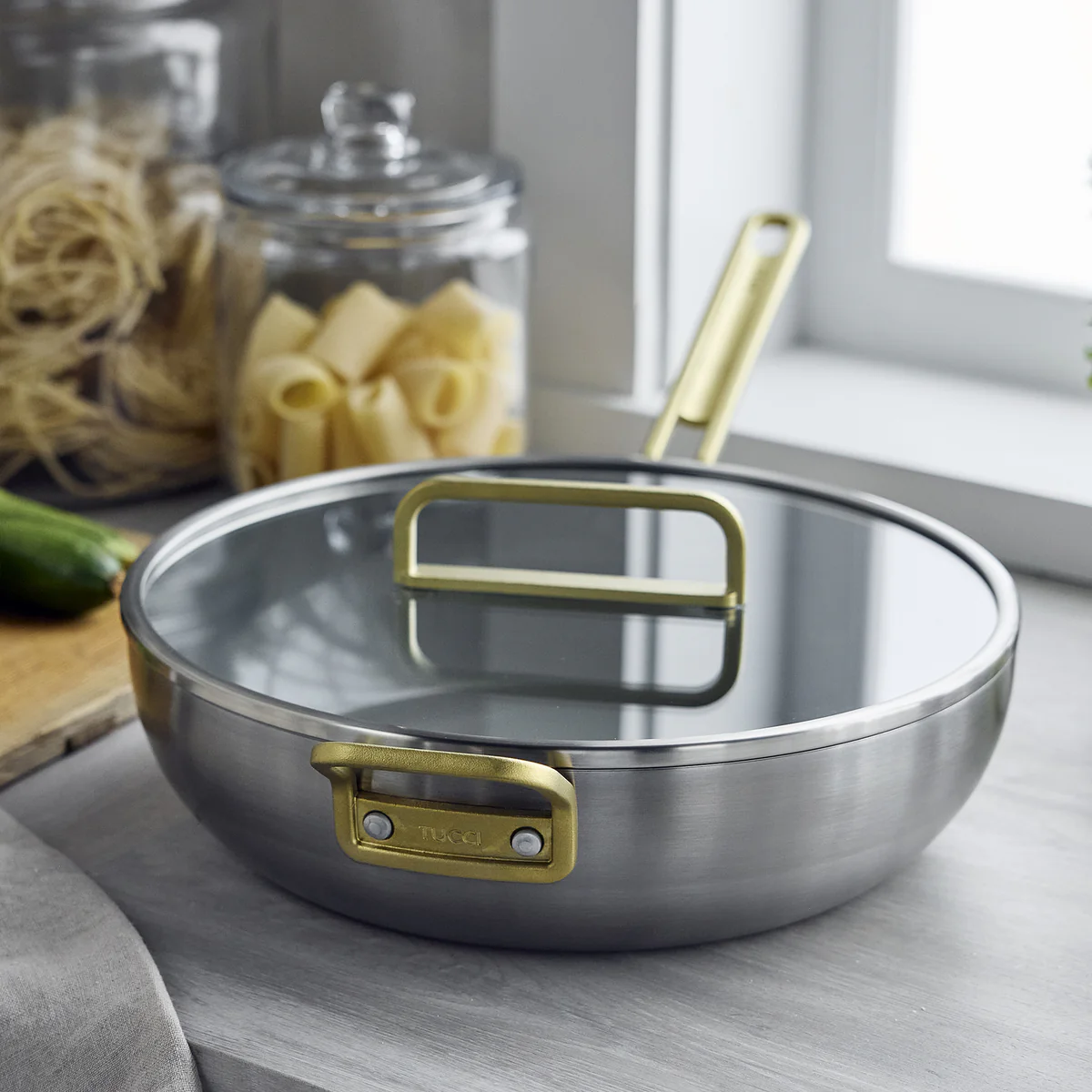 Stanley Tucci™ Stainless Steel Ceramic Nonstick 6.5-Quart Essential Stanley Pan with Lid | Champagne Handle - Image 3