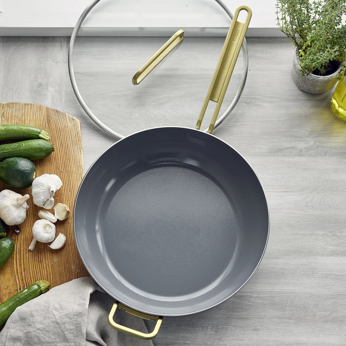 Stanley Tucci™ Stainless Steel Ceramic Nonstick 6.5-Quart Essential Stanley Pan with Lid | Champagne Handle - Image 7