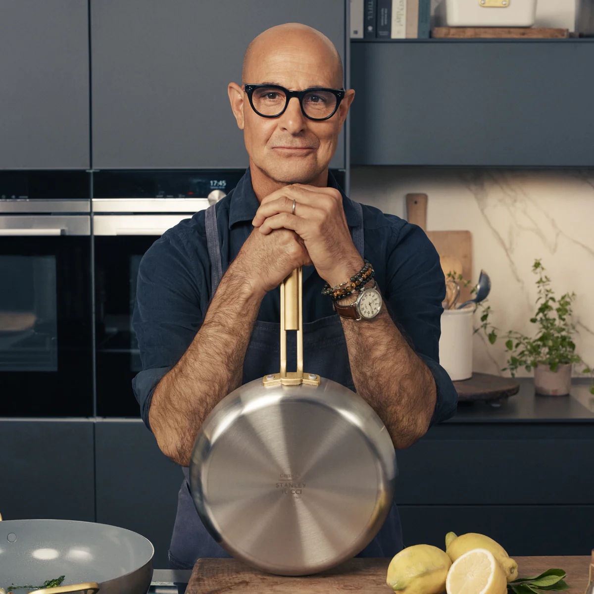 Stanley Tucci™ Stainless Steel Ceramic Nonstick 8" & 10" Frypan Set | Champagne Handles - Image 2