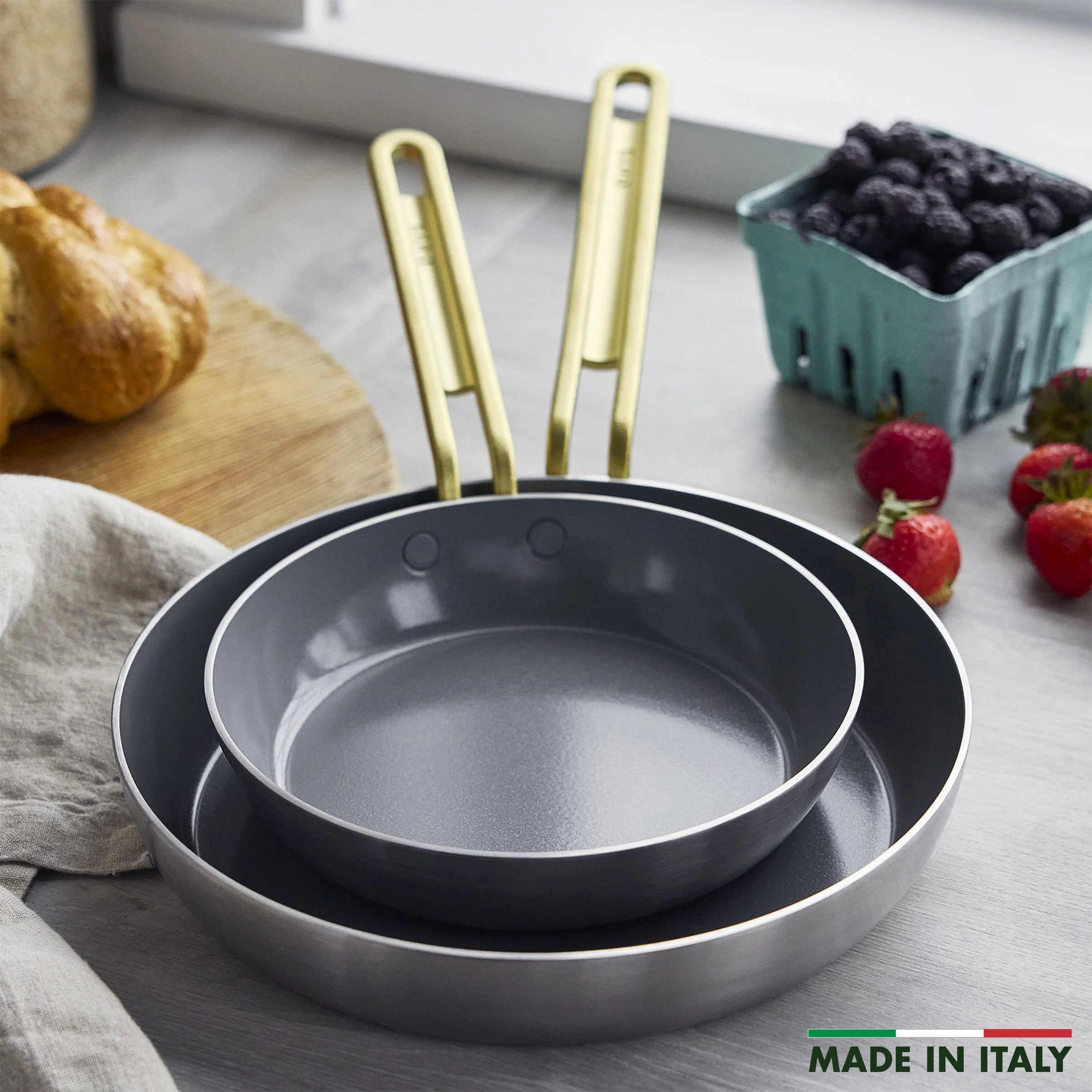 Stanley Tucci™ Stainless Steel Ceramic Nonstick 8" & 10" Frypan Set | Champagne Handles - Image 3